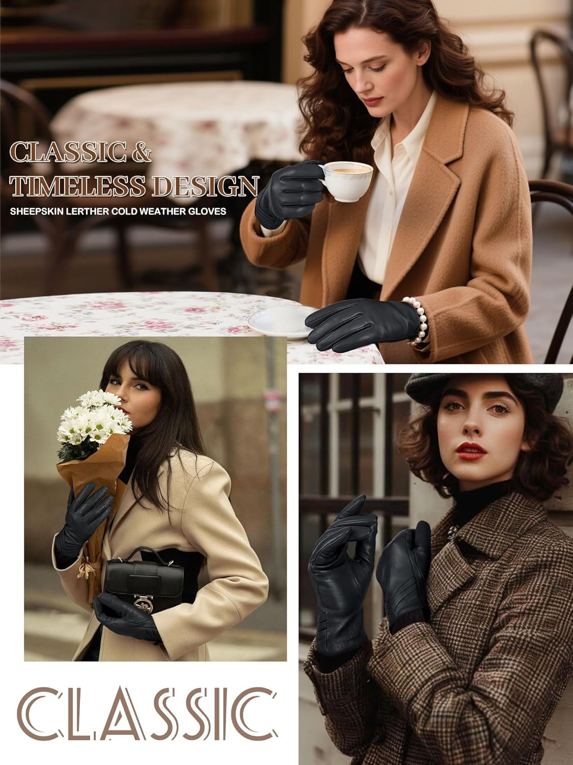 GSG Womens Leather Gloves Driving Touchscreen Warm Nappa Texting Winter Wool Knitted Liner - Image 4