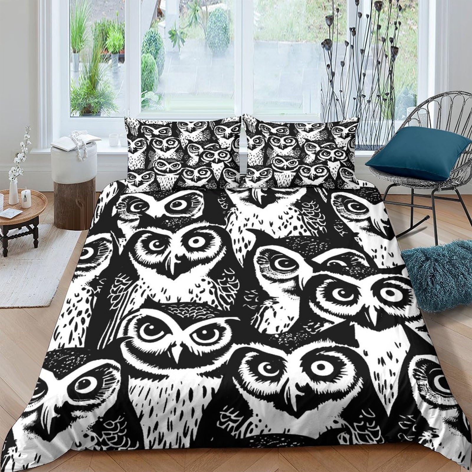 Ctjqhvkz Style-10 3D Printed Black White Owl Fitted Sheet Microfiber Soft Bedroom Decor Dorm Mattress Cover For Adult Teen Single（135X200cm）
