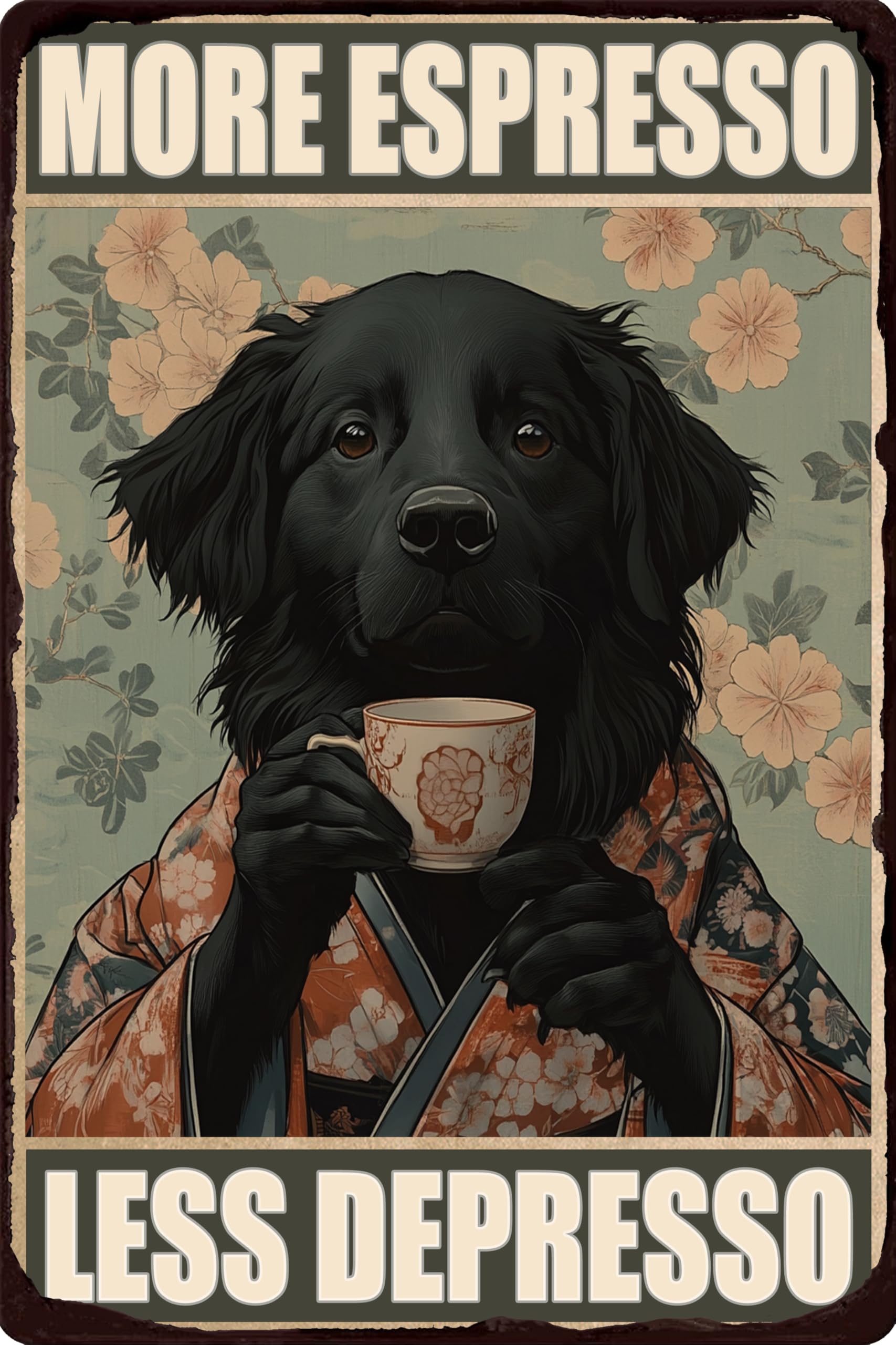Yivxa Tin-1002 Metal Sign Dog Tin Sign More Espresso Less Depresso For Home Bar Cafe Man Cave Office Wall Decor 8X12 Inch