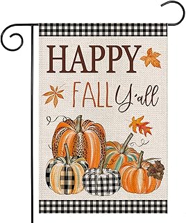 EKOREST Happy Fall Y'all Garden Flags for Outside,12x18 Double Sided,Harvest Buffalo Plaid Pumpkins Yard Flags,Small Seasonal Autumn Thanksgiving Garden Flags for Farmhouse Outdoor Porch Holiday
