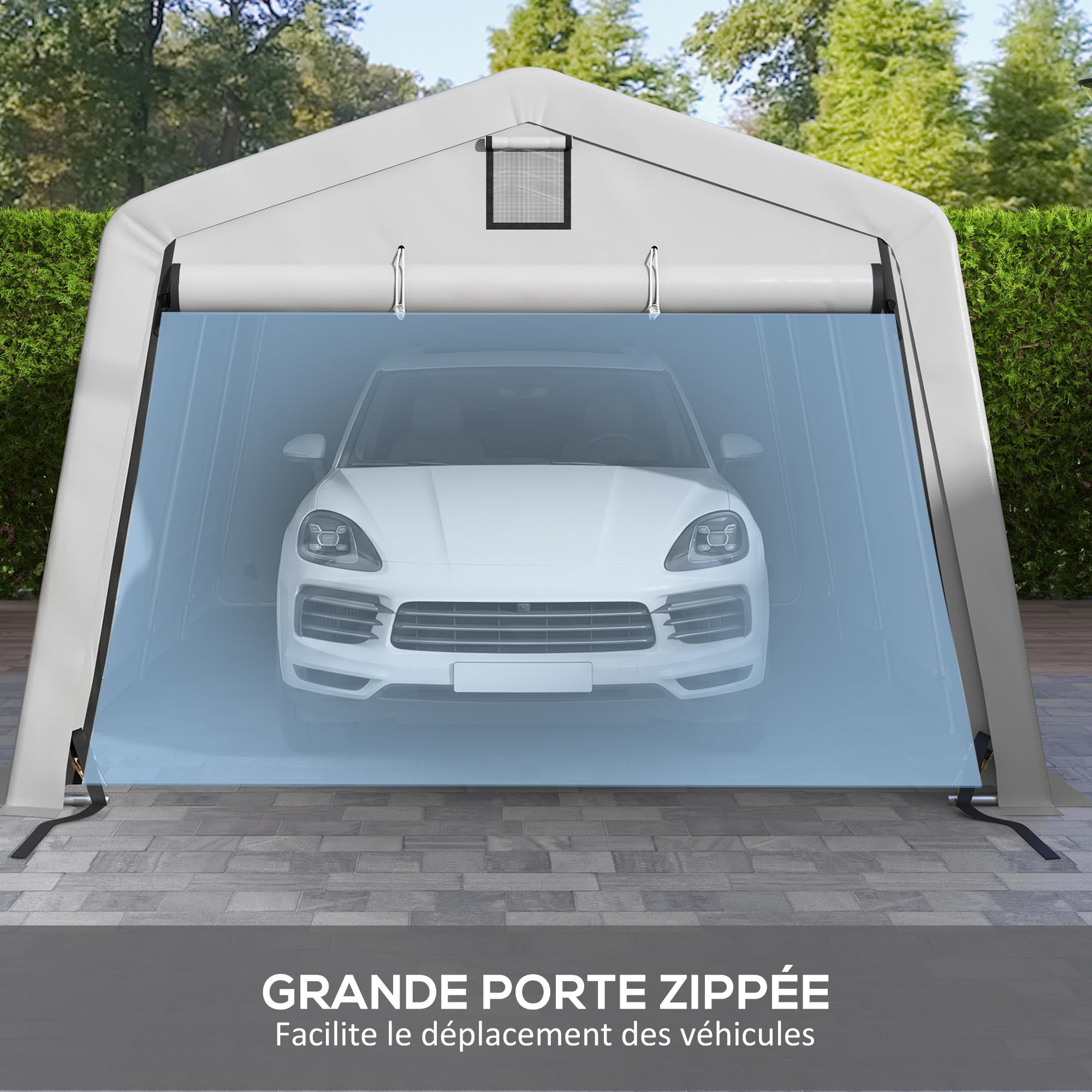 Outsunny Tente Garage carport dim. 6,2L x 3,3l x 2,4H m Acier galvanisé Robuste PE Haute densité 150 g/m² imperméable Anti-UV, 1 Porte Gris Clair et 2 aérations