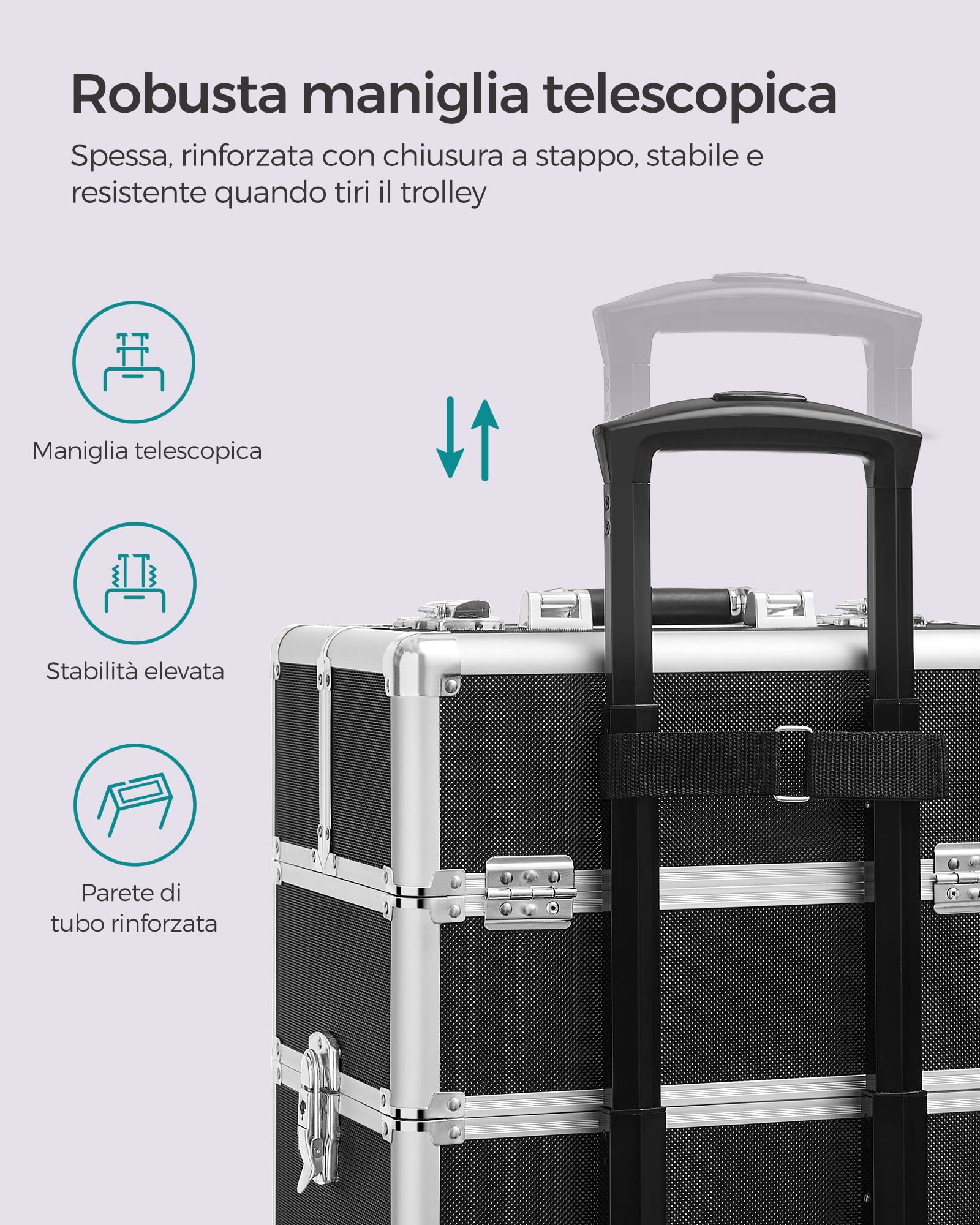 SONGMICS Valigetta Trucchi, Valigia Porta Trucchi 4 in 1, Grande, Trolley Make Up, Beauty Case da Viaggio, 35 x 25 x 79 cm, con Serratura, Ruote Girevoli a 360°, Idea Regalo, Nero JHZ11BK