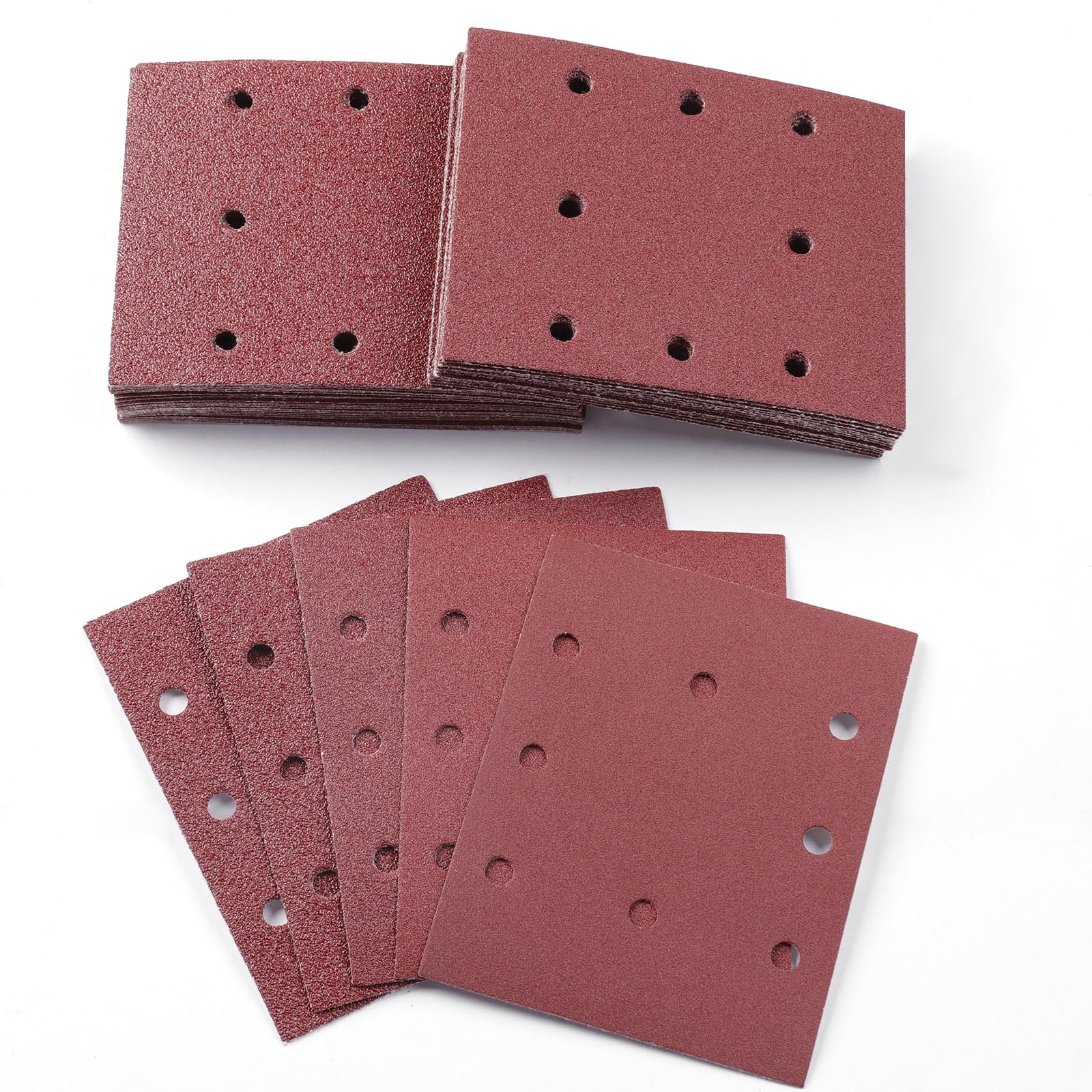 Sruhrak 50 Pezzi Carta Abrasiva Kit, 115x145mm Carta Levigatrice 40/60/80/120/240 Grana 8 Fori Carta Vetrata Rettangolari per Levigatrice Orbitali Casuali