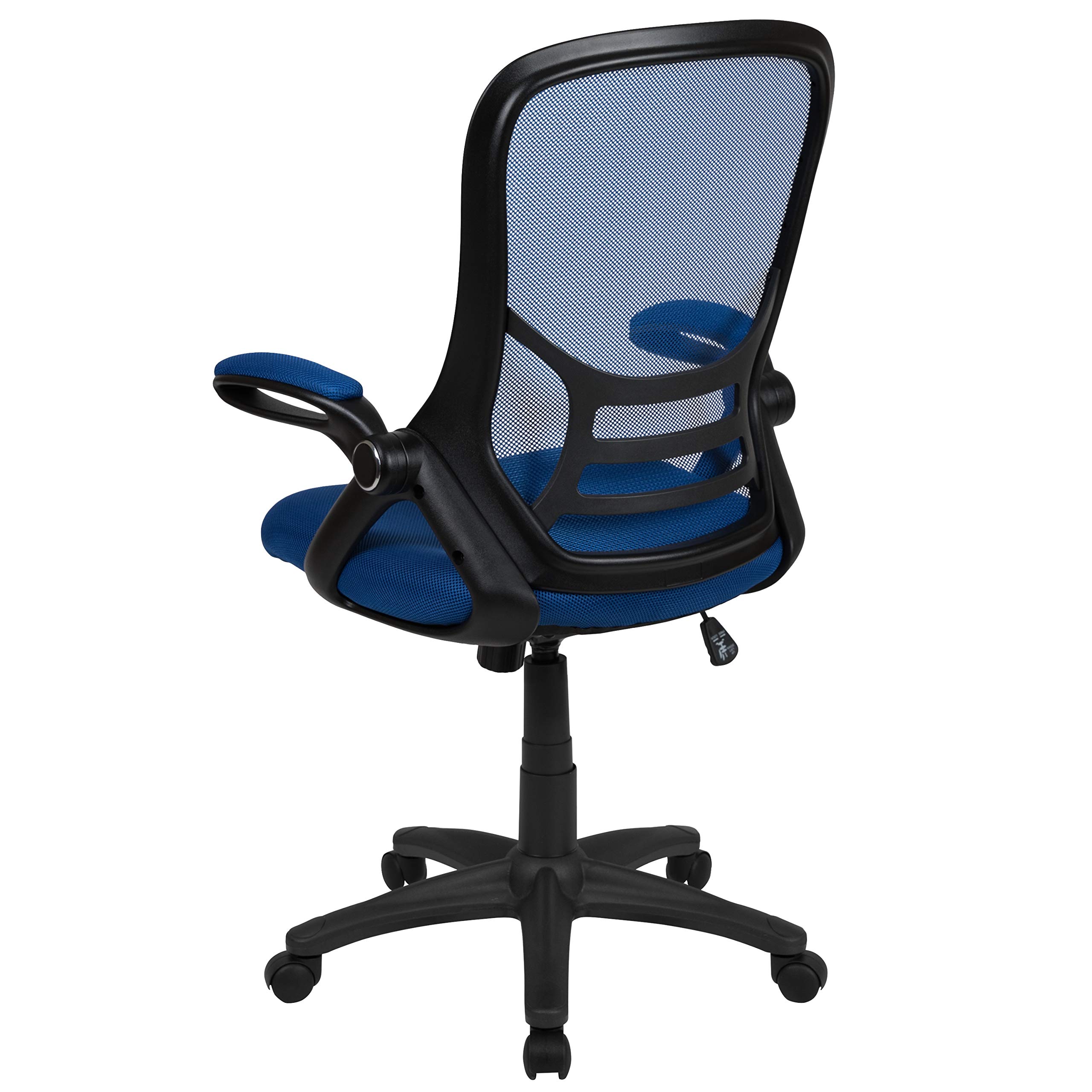 Porter - Silla de oficina giratoria de respaldo alto con soporte lumbar ajustable y altura del asiento, silla de escritorio ergonómica de malla con reposabrazos abatibles, azul/negro 5