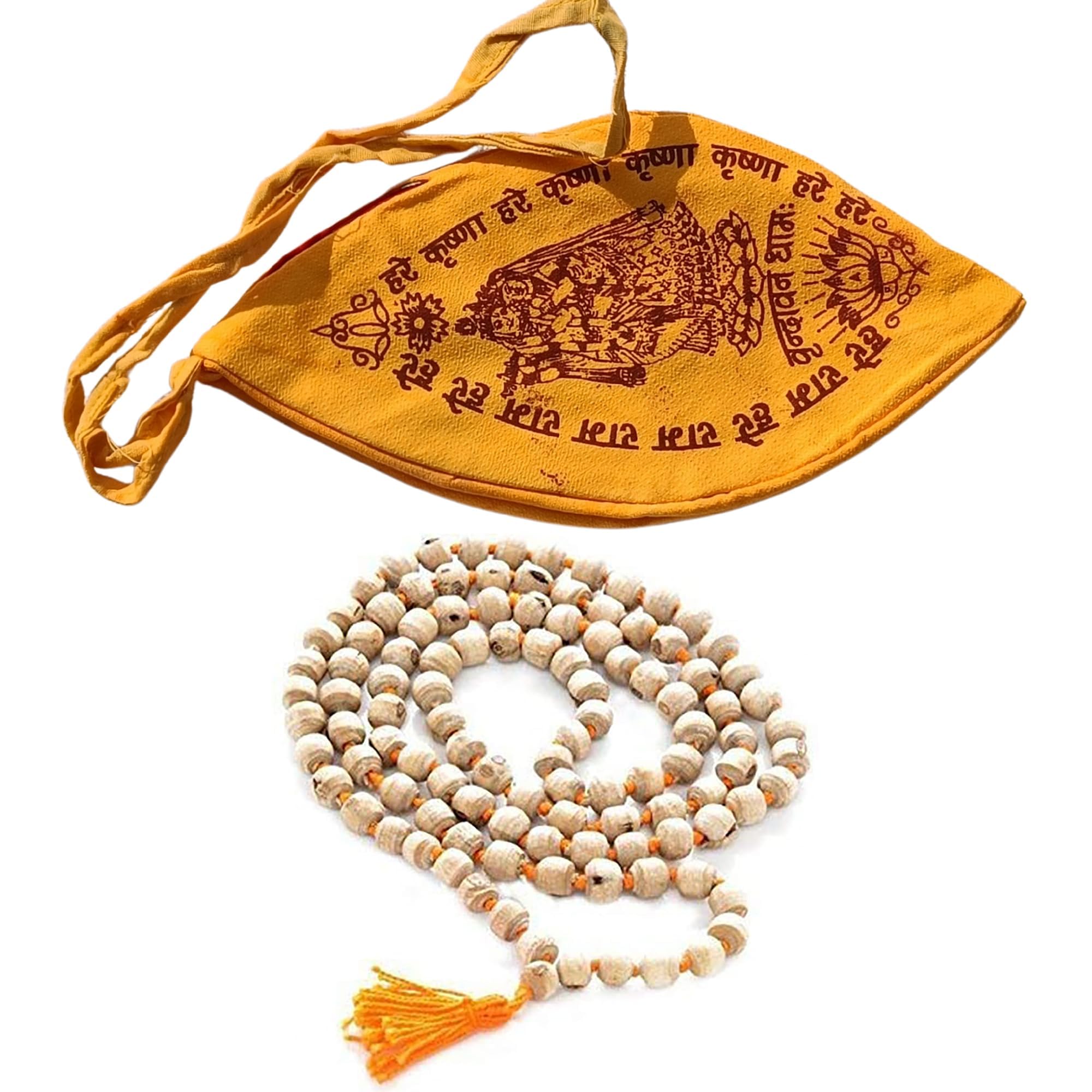 Gomukhi Japa Mala Bag & Tulsi Mala 108 Beads Original | Tulsi Mala Original With Japa Bag | For Prayer And Chanting | Gomukhi Jap Mala | Pack Of 2 Items, Yellow