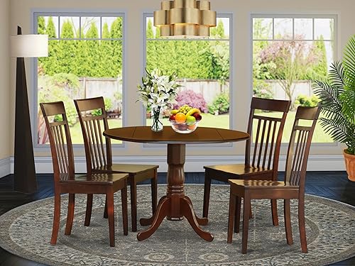 Miniatura 14 de East West Furniture DLCA3-MAH-LC - Juego de comedor de 3 piezas que contiene una mesa de comedor redonda con gotas y 2 sillas de cocina de piel