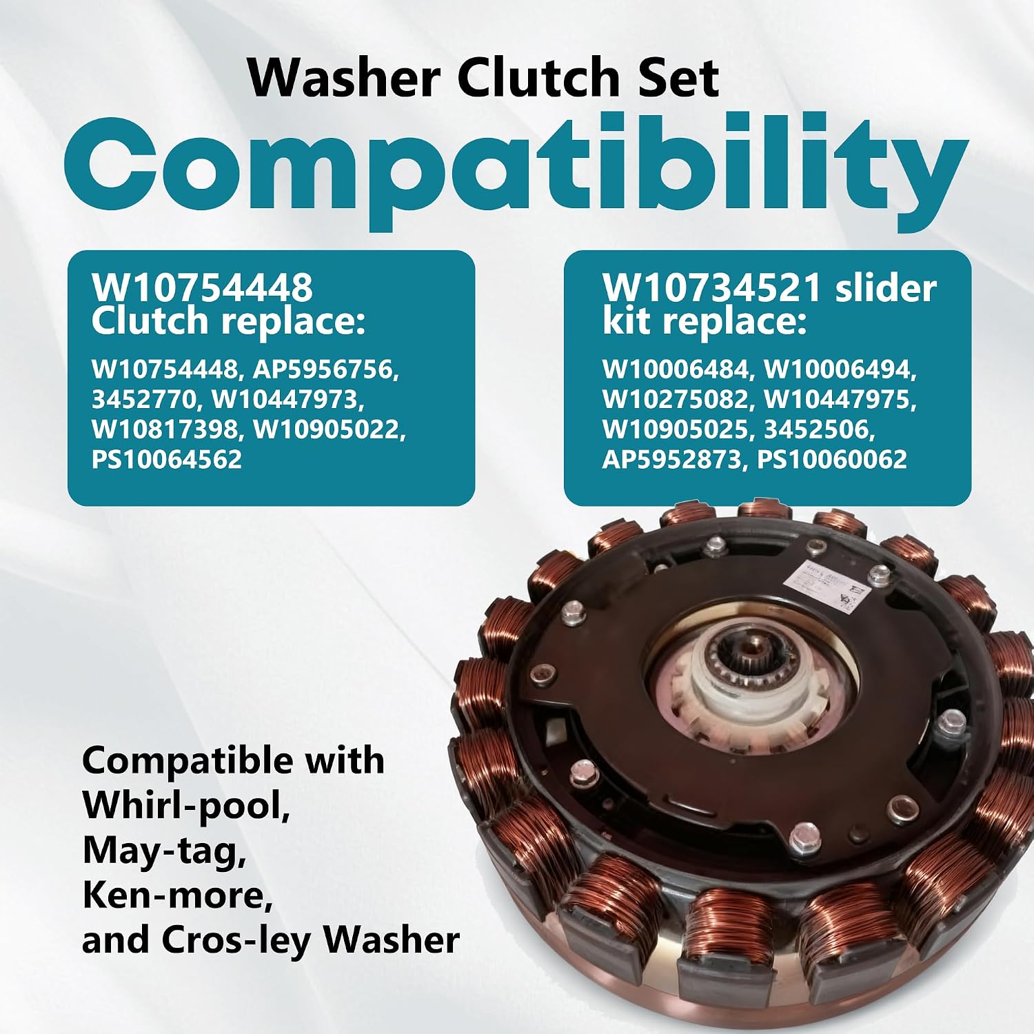 W10754448 W10734521 Washer Clutch and Slider Kit Fit for Ken-more Whirl-pool Washer Parts, Replace W10447973, W10817398, W10905022, W10006484, W10006494, W10275082, W10447975, W10905025 by Fetechmate