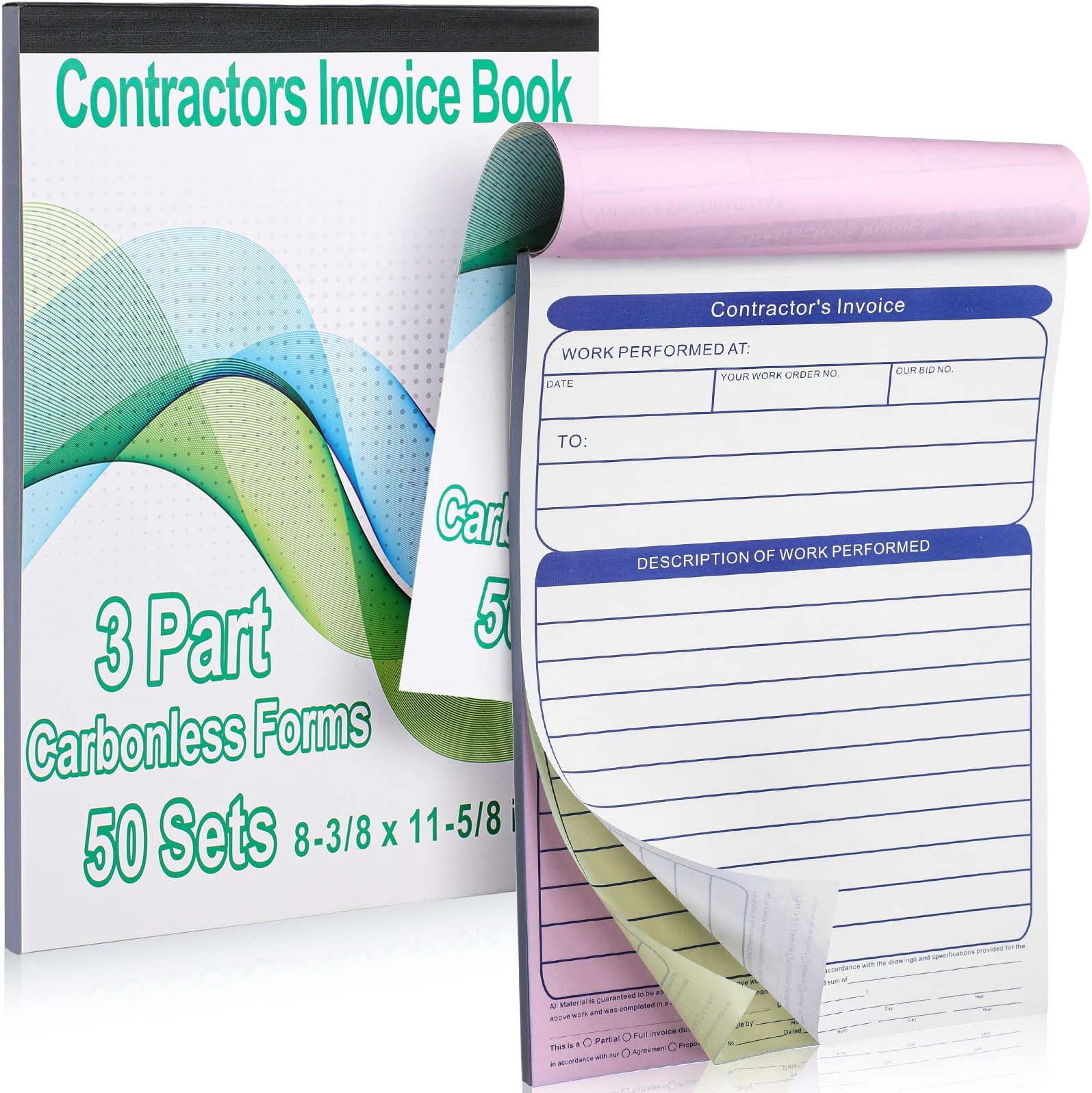 2 Books Contractors Invoice Book 3 Part Carbonless with White Yellow ...