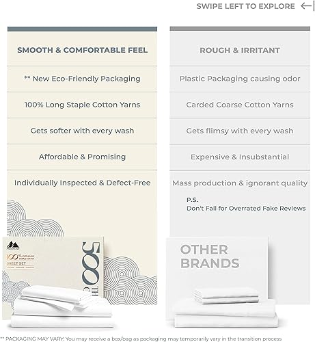 Miniatura 2 de Juego de sábanas de 500 hilos tamaño King split hecho 100 % de algodón peinado de fibras largas juego de sábanas profundas de 4 piezas fresco,