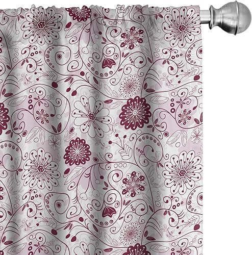 Miniatura 50 de Ambesonne - Cortinas de ventana de los 90, tema de los 90 con dispositivos de casa de estilo antiguo, patines en línea, zapatos de baile divertidos,