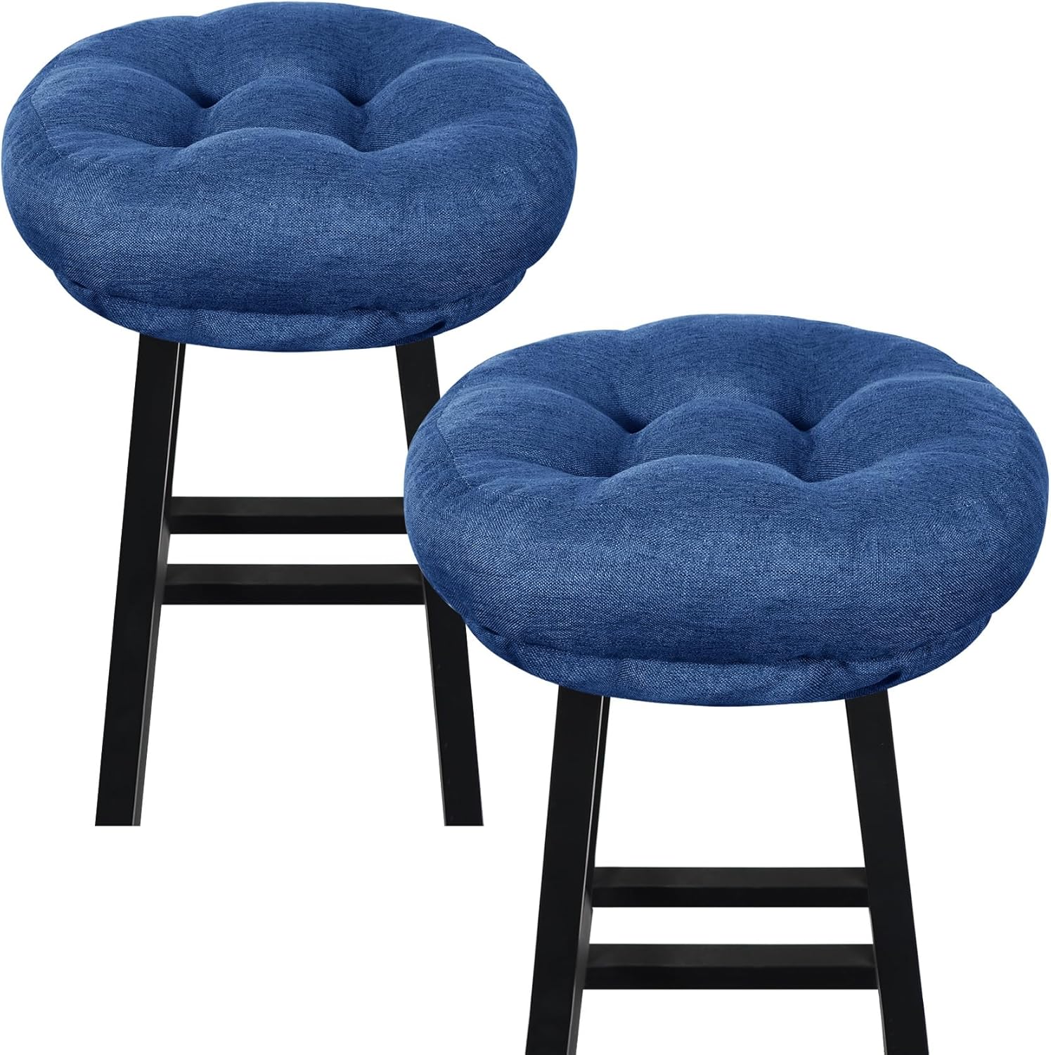 Navy Blue Bar Stool Seat Cushions, Round Stool Covers Pads with Ties Non Slip (14"x14"x4",2 Pack)