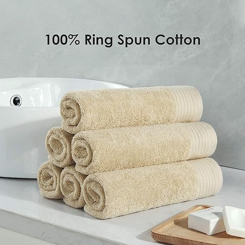 Miniatura 6 de VANZAVANZU Juego de toallas de baño de algodón suave prémium (paquete de 6, 1628 pulgadas), color beige