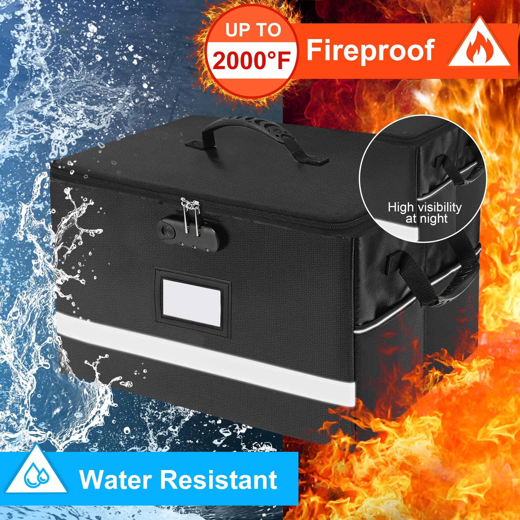 NYFITY Caja De Documentos Ignífuga, Caja Organizadora De Archivos A Prueba De Fuego Con Cierre De Tapas Hasta 3000 Resistente Al Agua Caja De