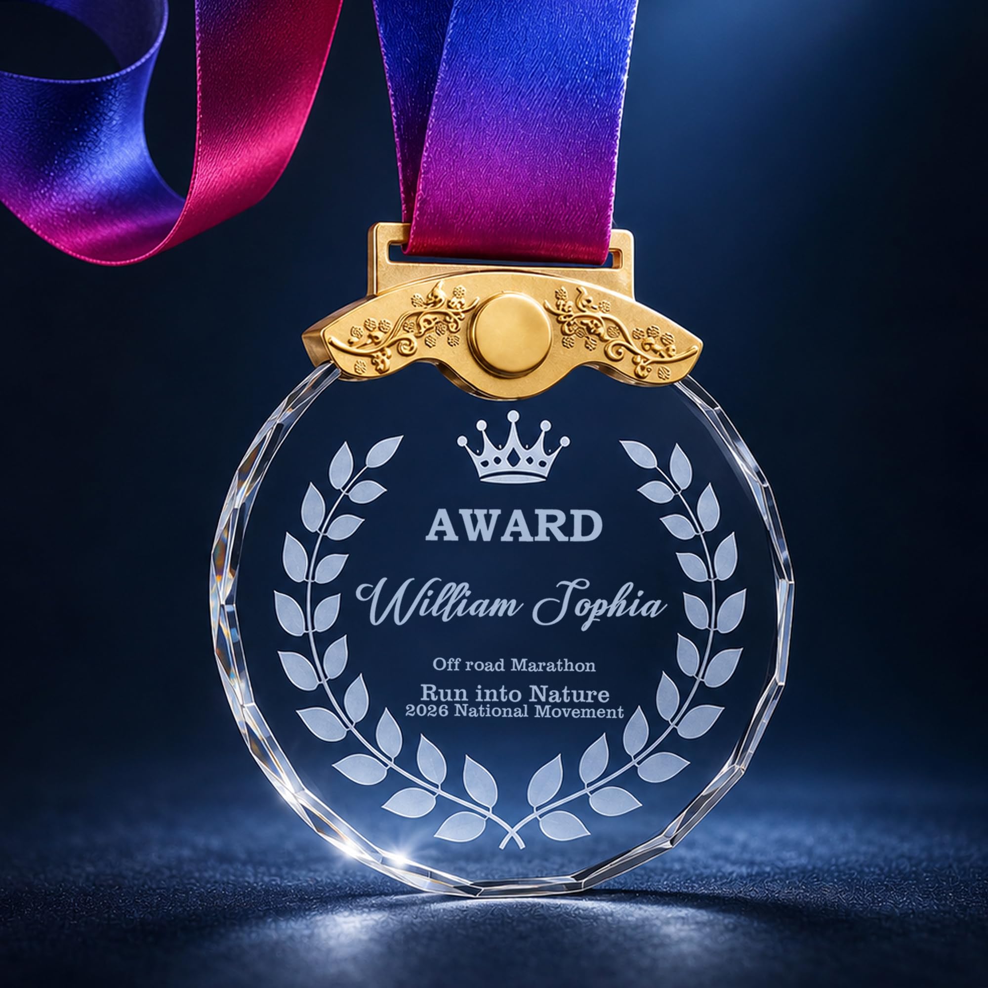 Médaille Personnalisée avec Texte Motif et Logo, Or, Argent, Bronze, Medaille Cristal Gravé pour Concours Scolaires, Compétitions, Cadeau d'entreprise pour Récompense Employé