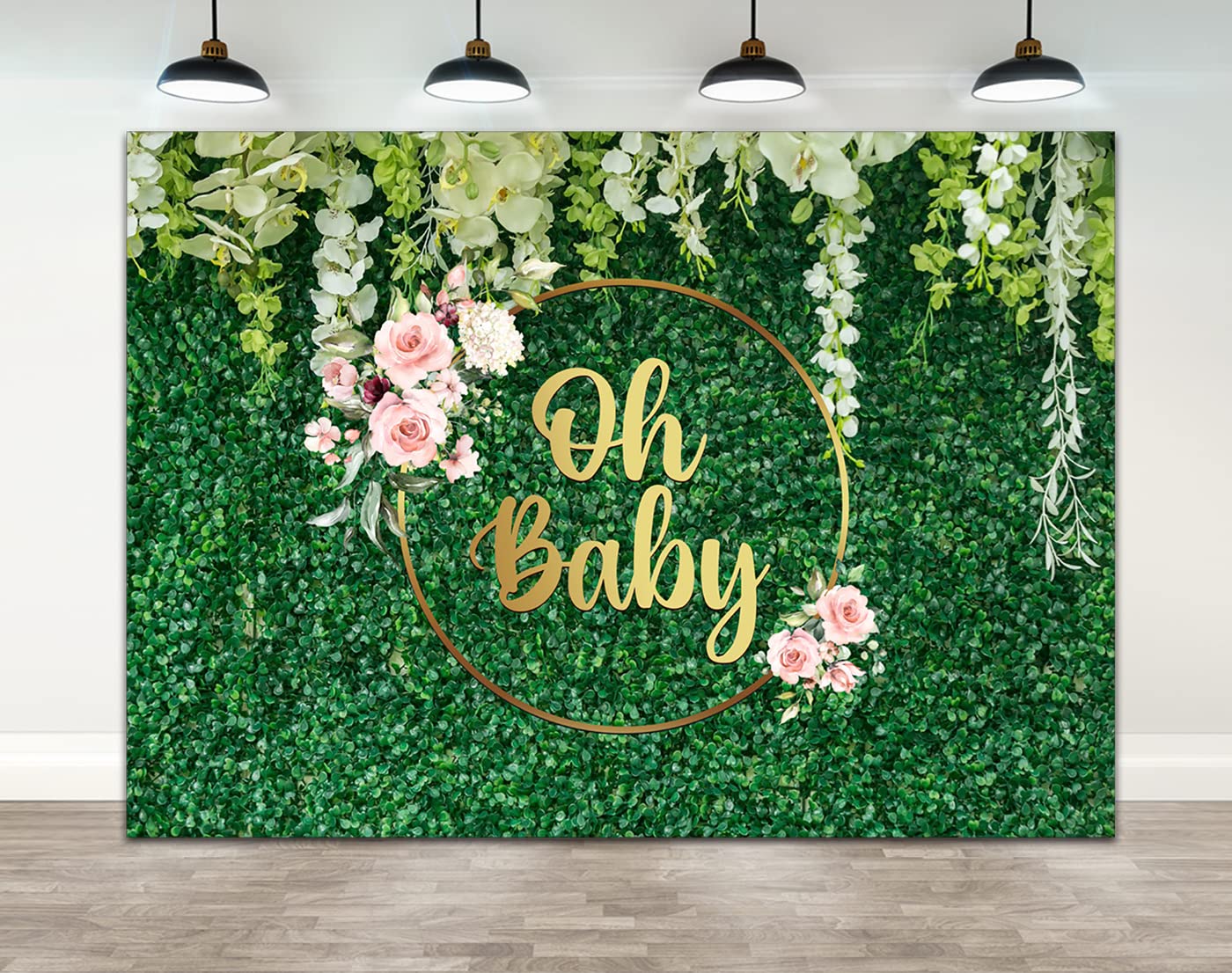 Fotohintergrund Für Babyparty 'A New Little Tailgater Is On The Way' - 2.1x1.5m, Vinyl, Mit Grünen Blättern, Für Fotos & Deko