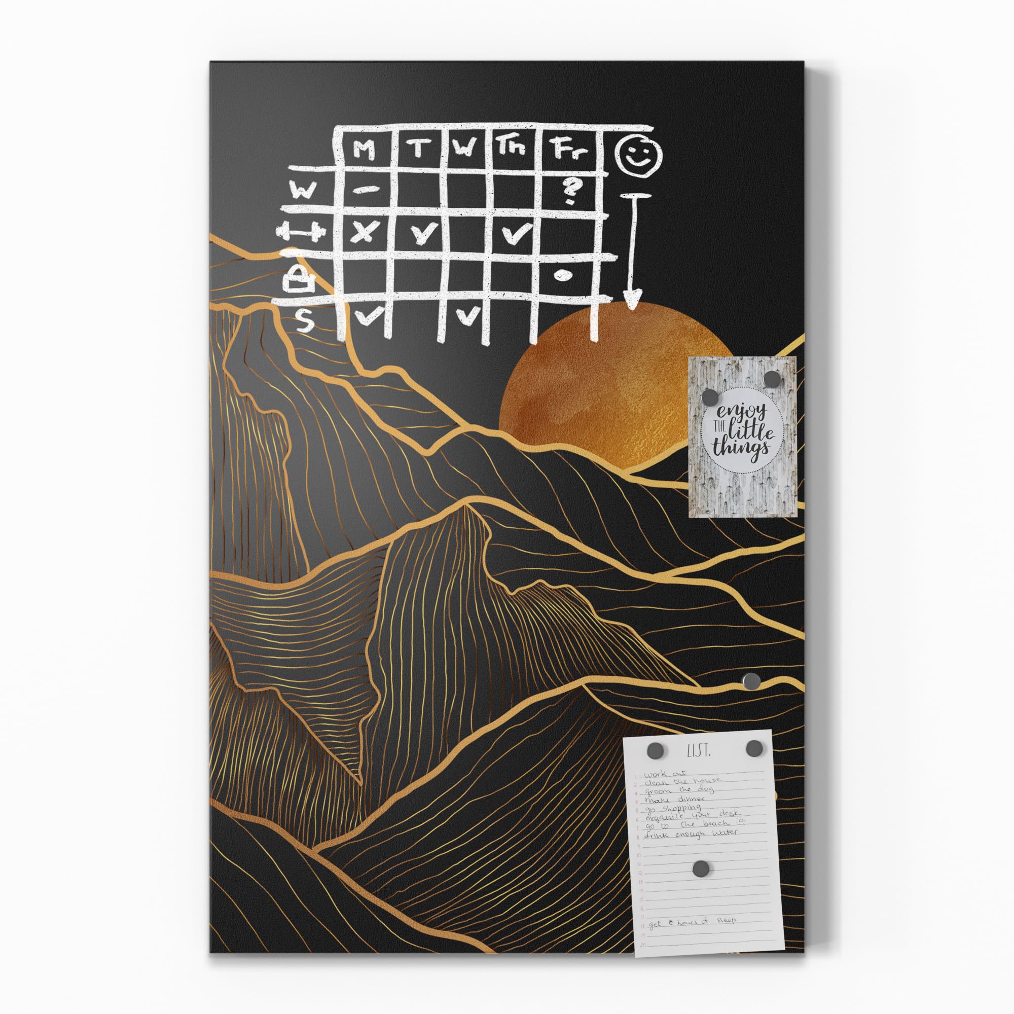 DEQORI Lavagna magnetica con stampa UV, motivo "linee dorate", design rettangolare, 40 x 60 cm, lavagna metallica scrivibile, decorazione da parete per cucina, corridoio, cameretta dei bambini e