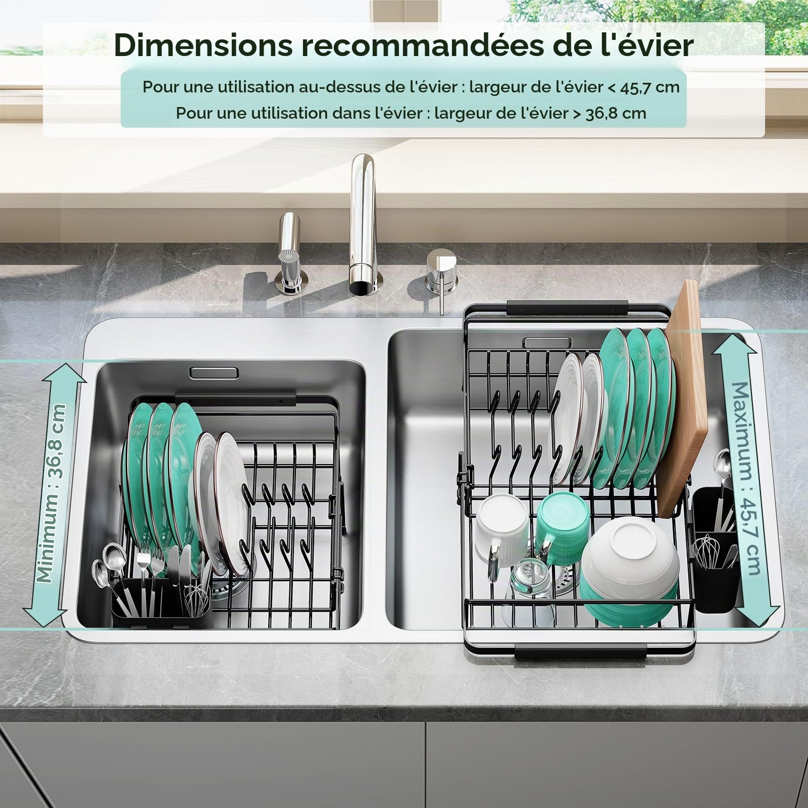 kingrack Egouttoir Vaisselle sur Évier | Extensible, Porte-Ustensiles, pour Légumes, Fruits et Assiettes