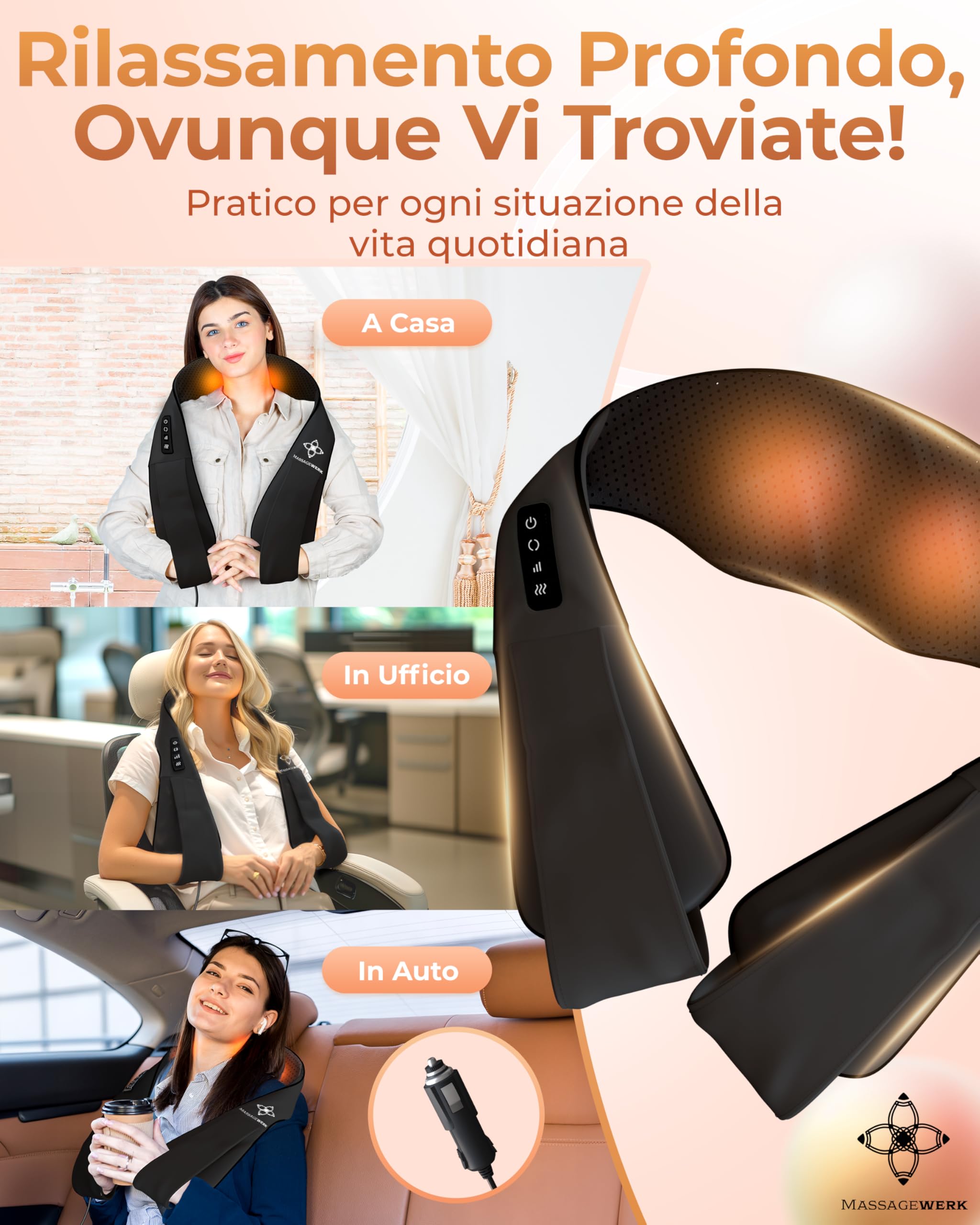 Shiatsu Rücken- und Nackenmassagegerät | Elektrisches Nackenmassagegerät mit Wärmefunktion | Ergonomisch, Ideal zur Linderung von Muskelverspannungen und Schmerzen
