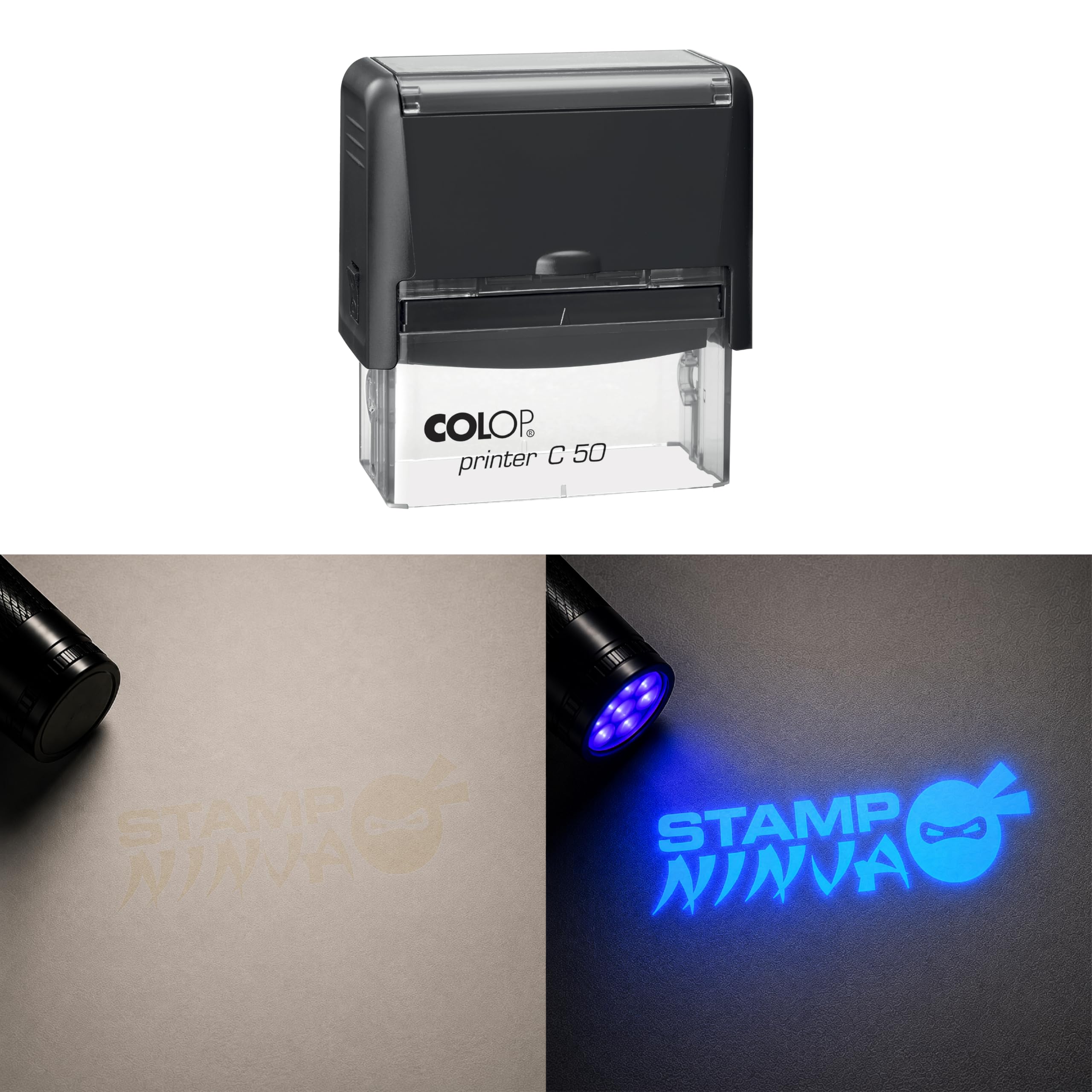 UV Security Stamp with Invisible UV Ink | Custom Personalised Stamp for Asset Marking, Property Identification, Anti-Theft Security & Document Verification (70mm x 30mm - C50)