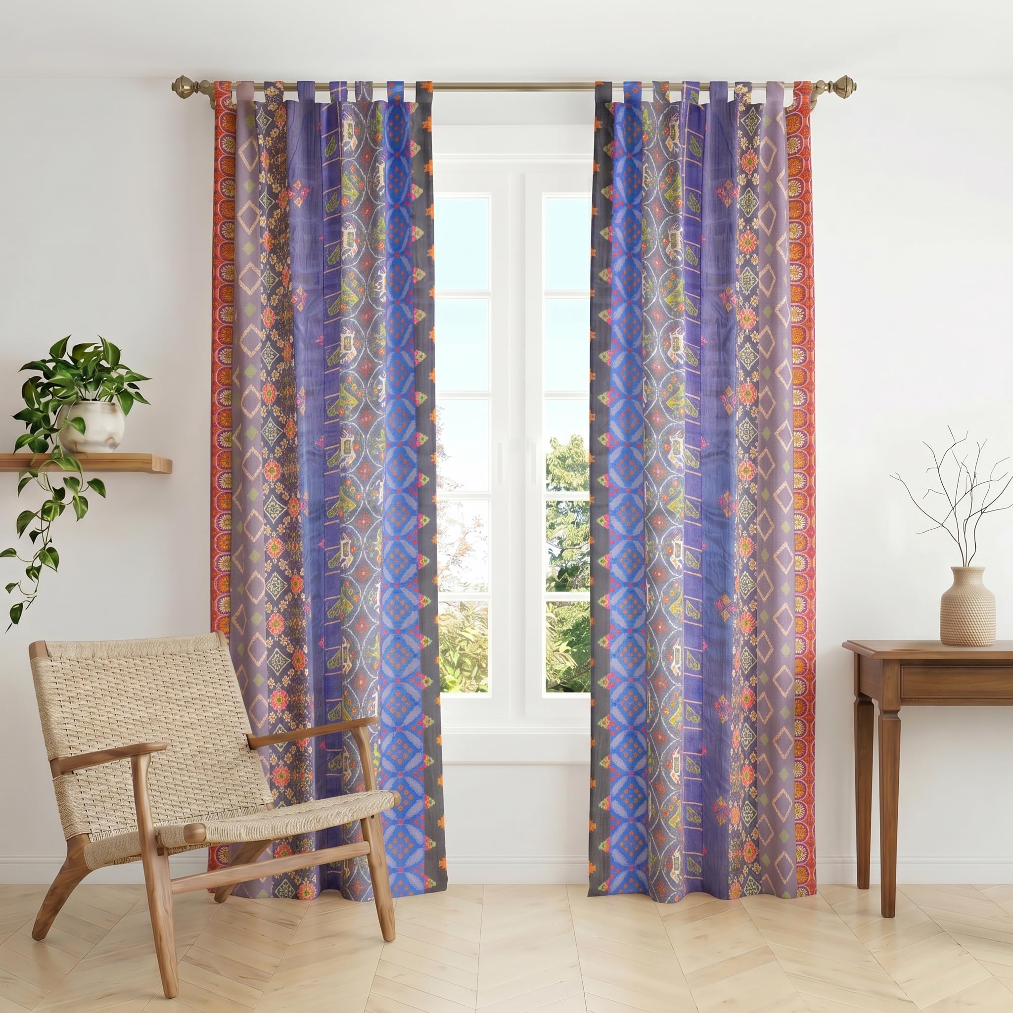 Amazon.com: THE ART BOX Blue Silk Sari Curtains, Boho Patchwork