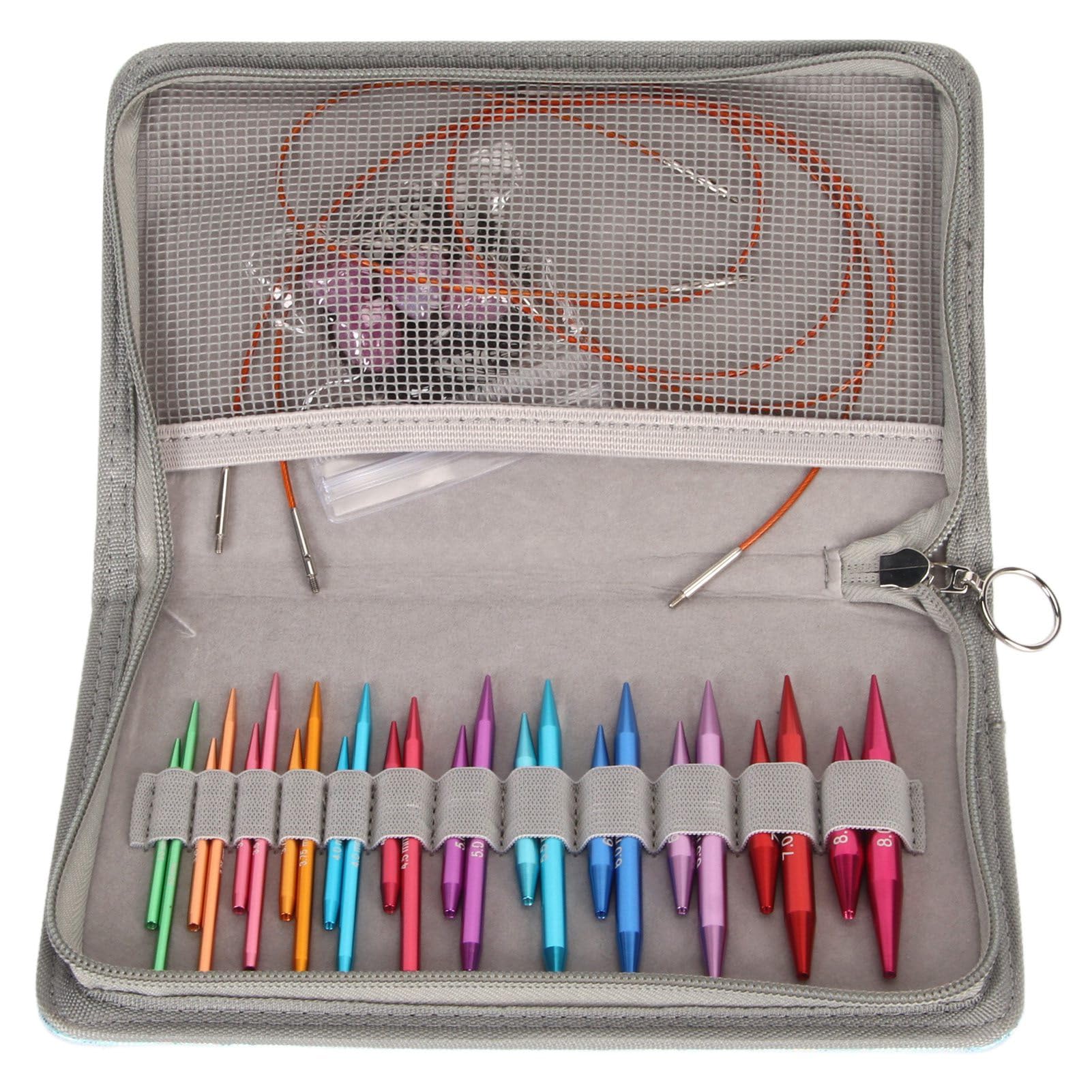 Juego de Agujas de Tejer Circulares de 3 a 8 Mm, Intercambiables, Colores Variados, Livianas y Duraderas, Bolsa de Almacenamiento para Manualidades