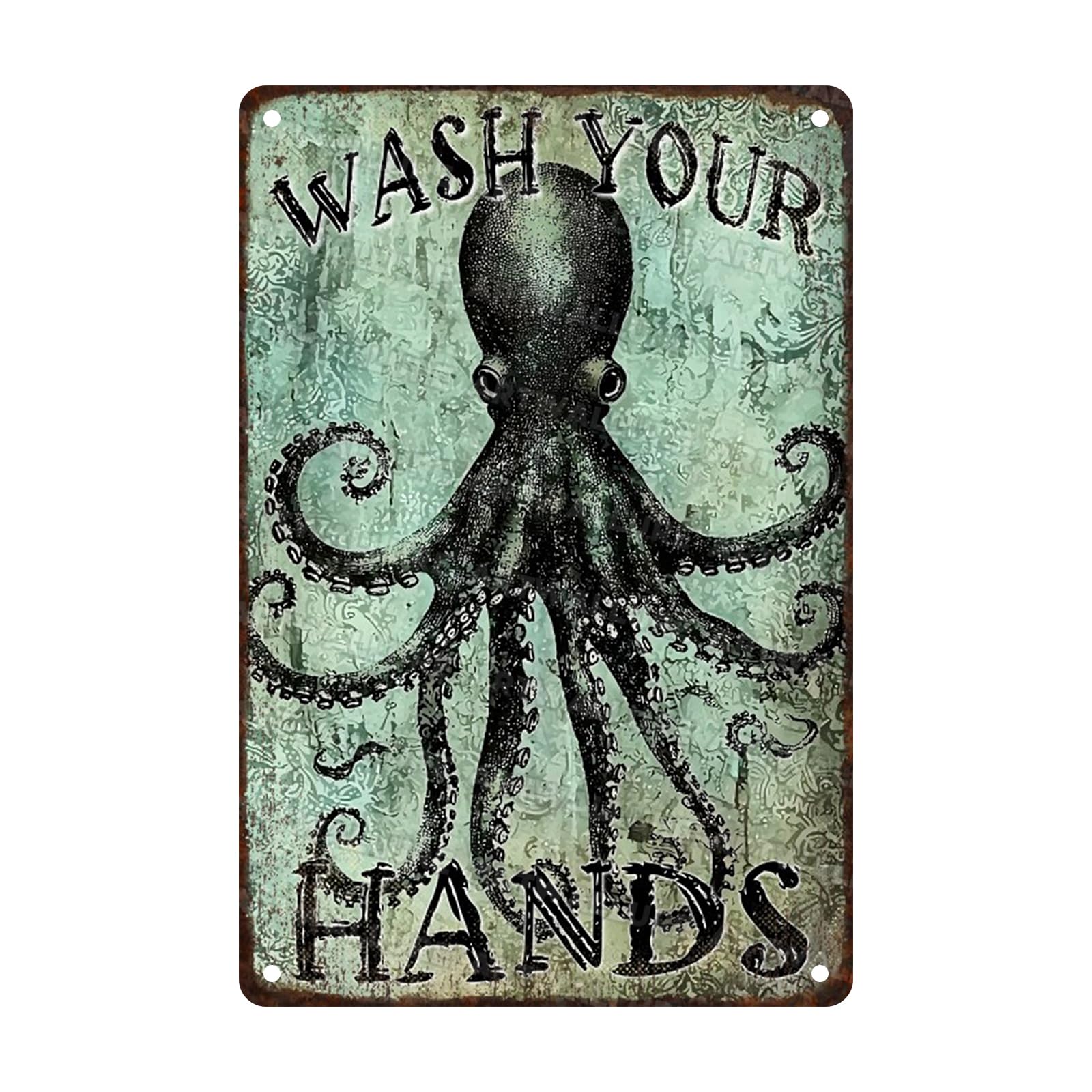 Funny Octopus Metal Tin Sign Wash Your Hands Vintage Tin Signs Bathroom Signs Restroom Decor Guest Wall Decor 8x12inch