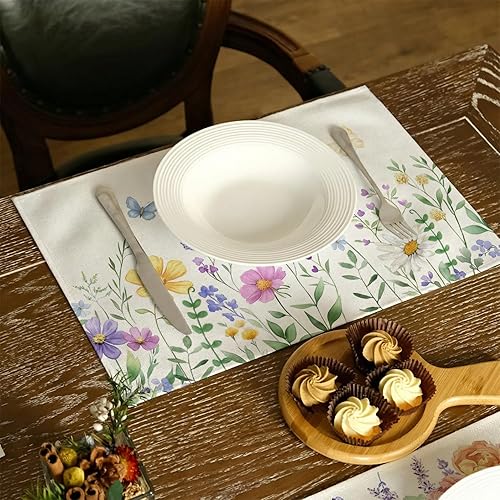 Miniatura 5 de GEEORY Daisy - Juego de 4 manteles individuales de primavera y verano de 12 x 18 pulgadas, diseño de flores silvestres, decoración rústica para