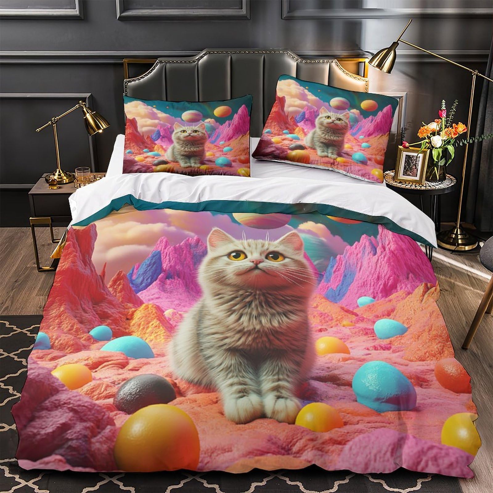 Housse de couette chaton 260x220 hypoallergénique en microfibre douce
