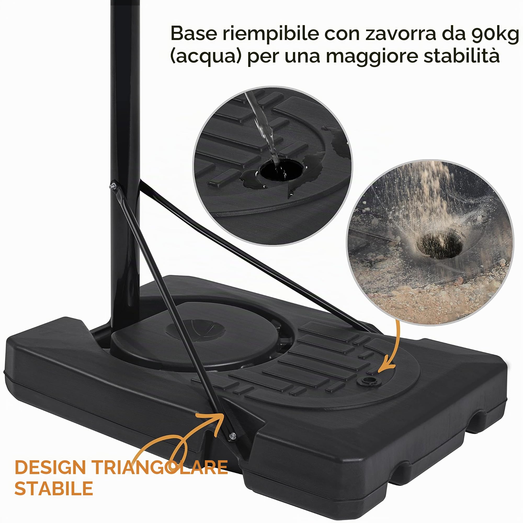 Yaheetech Canestro da Basket con Tabellone Cerchio Regolabile 233-308 cm da Interno/Esterno in HDPE e Metallo con Ruote Nero/Arancione