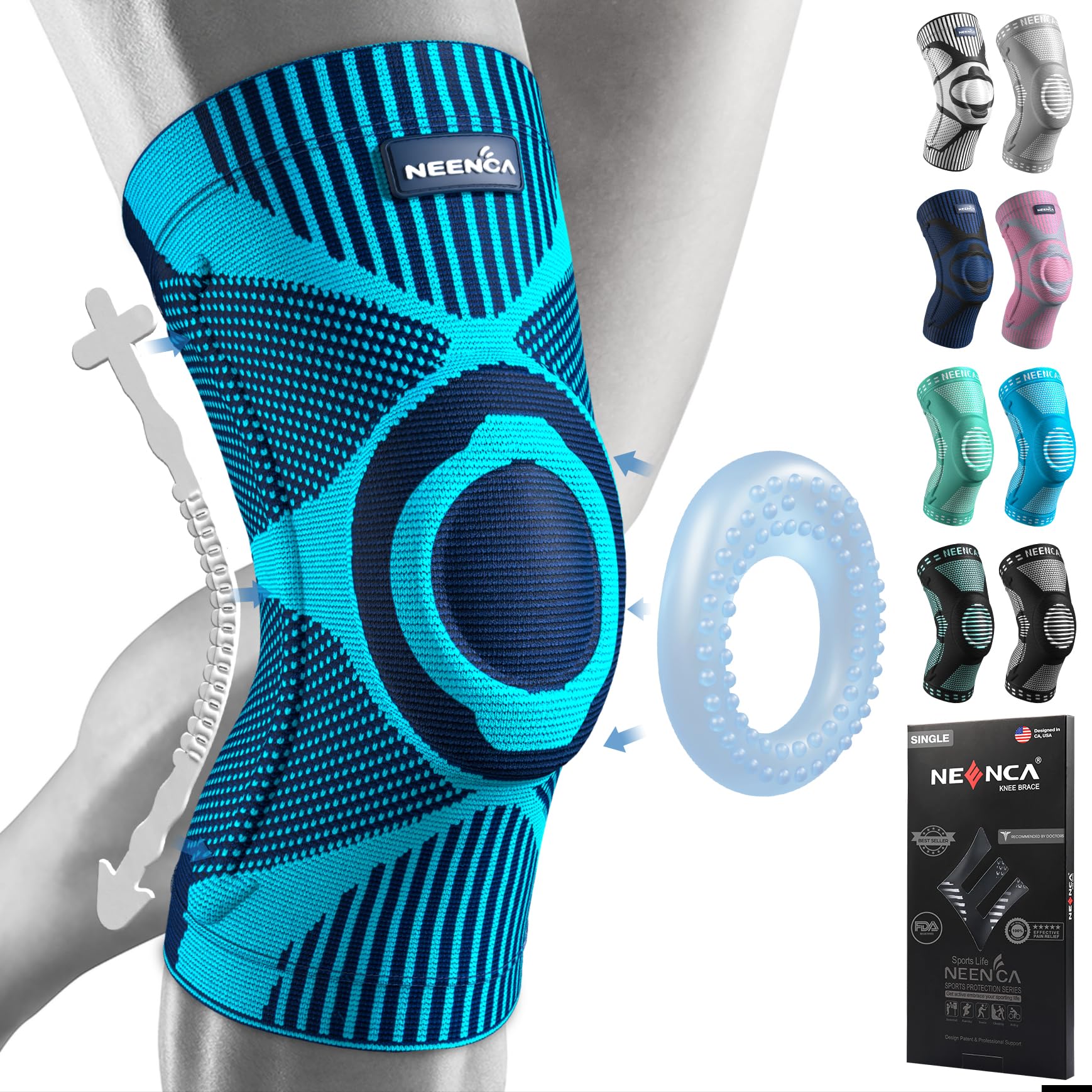 NEENCA Kniestütze, Komprimierte Kniebandage mit Patella Gel Pads & Feder Seitenstabilisatoren, Medizinischer Knieschützer für Laufen, Meniskusriss, Arthritis, Gelenkschmerzlinderung, ACL, Erholung