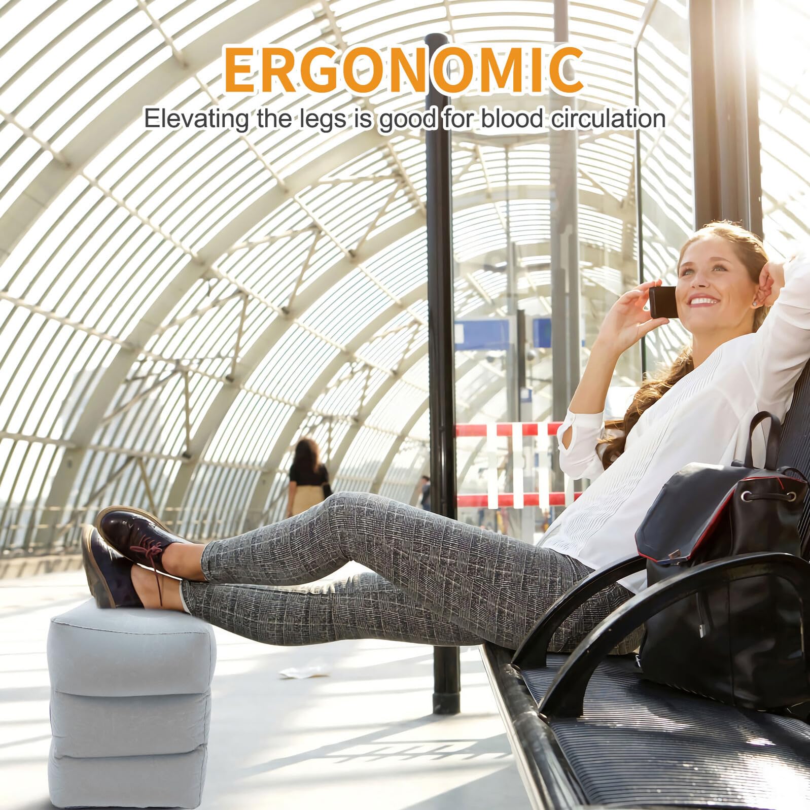 Veemoon Coussin Repose-Jambes Gonflable à Trois Niveaux pour Avion et Train
