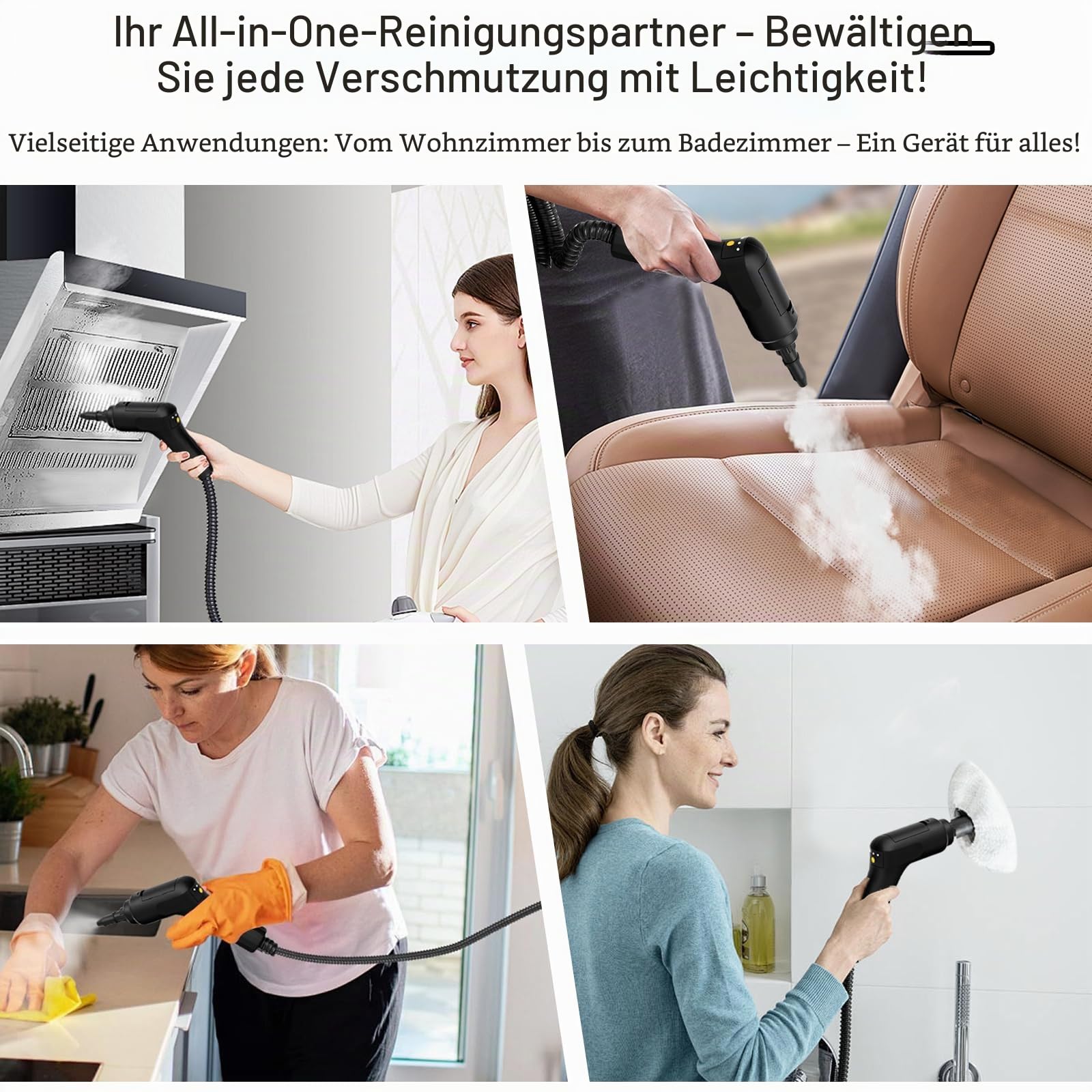 Dampfreiniger Hochdruck 2500W, mit 1600ml Wassertank, Tragbarer Dampfreiniger, Dampfreinigunger für Auto, Fenster, Küche & Haushalt (ohne akku)
