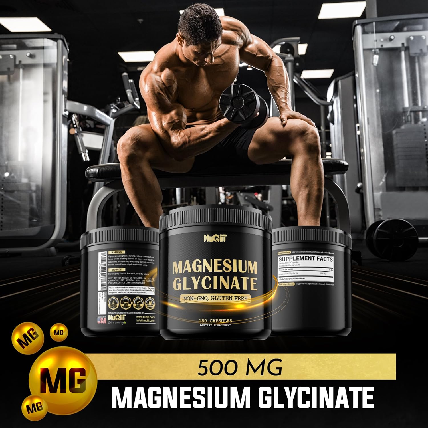 Glicinato de magnesio de 500 mg con suplemento de compuesto de magnesio elemental 18% puro, 180 cápsulas, poderosos beneficios para apoyar la salud ósea, el crecimiento muscular, el estado de ánimo cómodo y la salud cardíaca Colombia