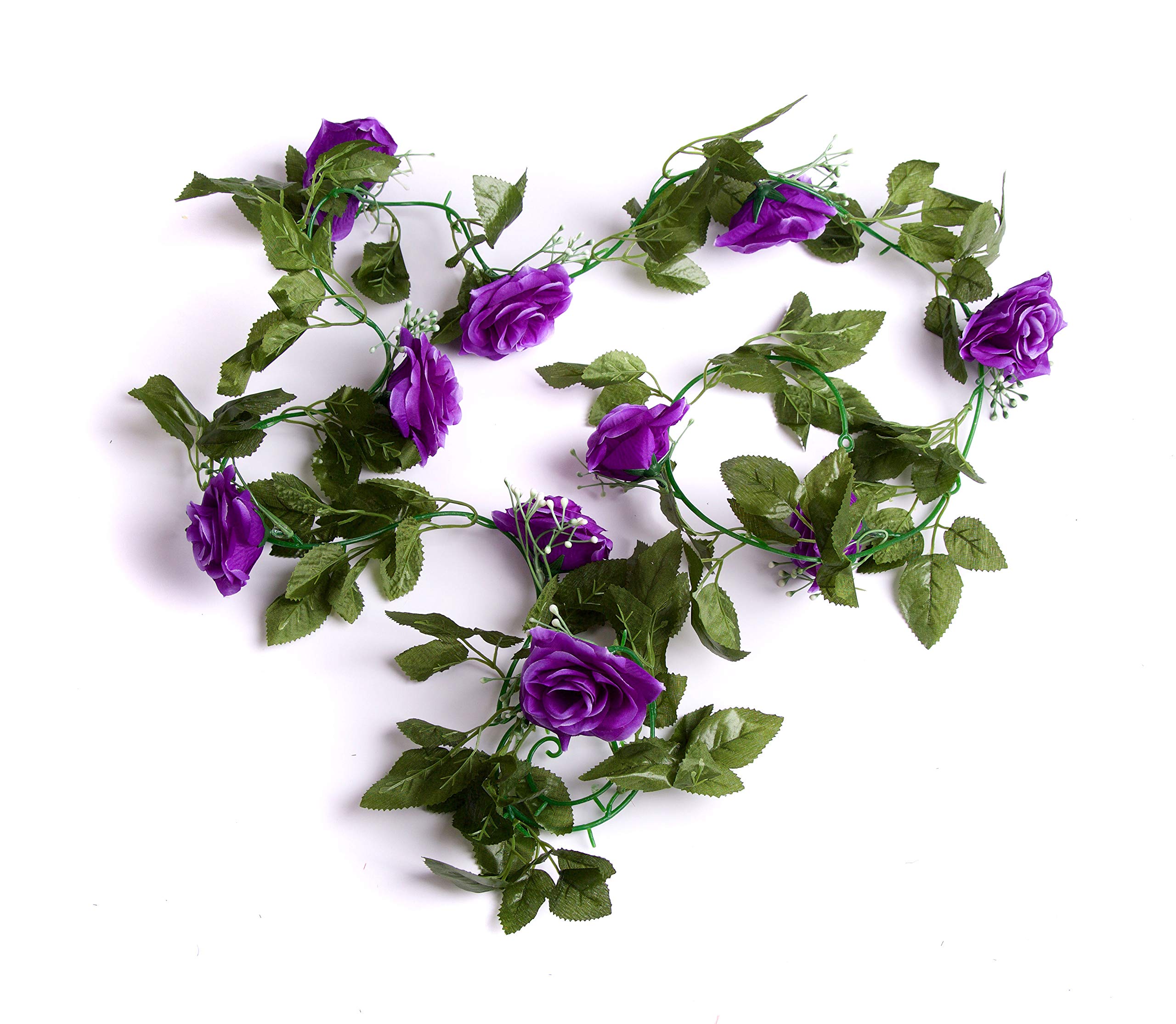 Best Artificial 210cm/7ft Purple Silk Rose Flower Garland Hanging Vine Wedding String Plant