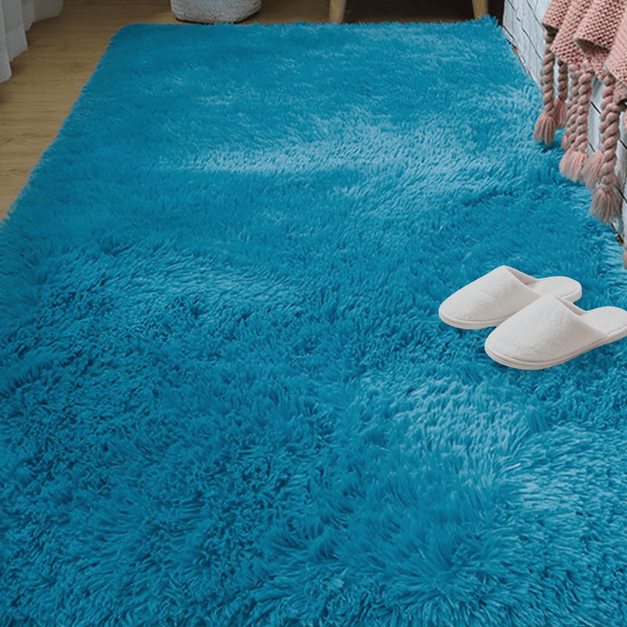 Tapis de salon facile d'entretien bleu 210 x 250 cm extra doux contre les sols froids