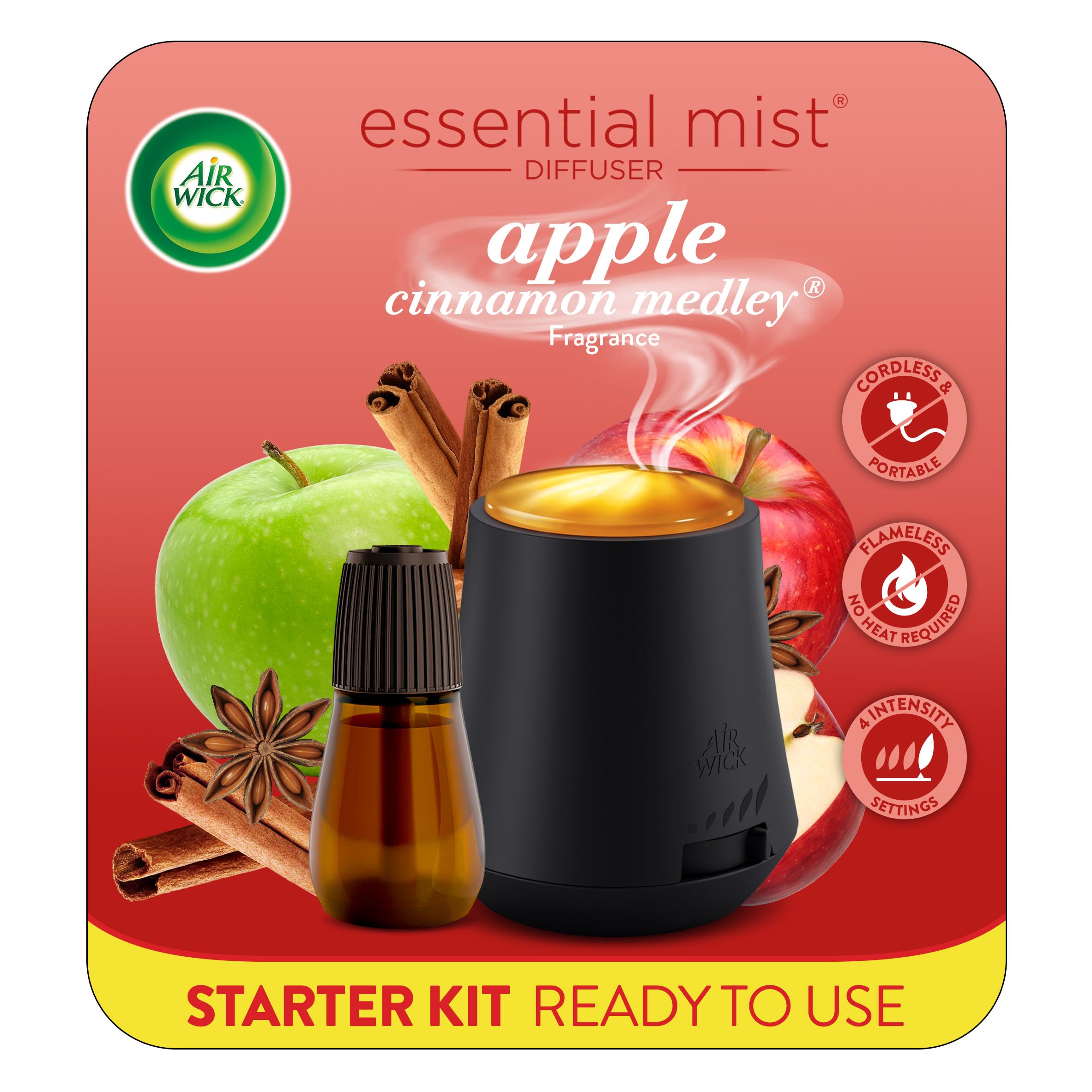 Air Wick Essential Mist Starter Kit, Apple Cinnamon, Fall Scent, 2ct