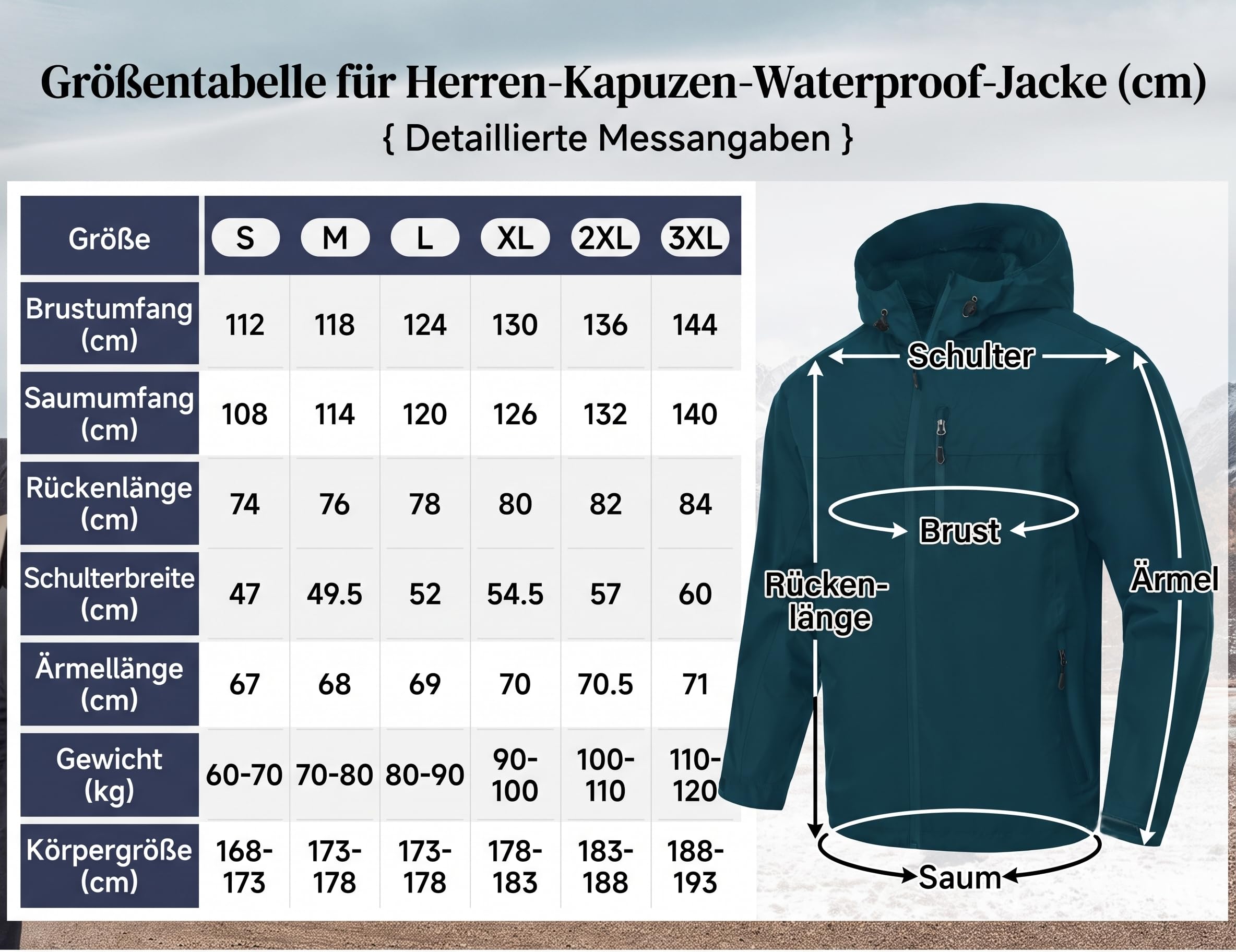W JIANWANG Męska kurtka przeciwdeszczowa, wodoszczelna, oddychająca kurtka outdoorowa z kapturem, wiatroszczelna, klejone szwy, lekka kurtka hardshellowa na wędrówki, trekking, rower, kemping