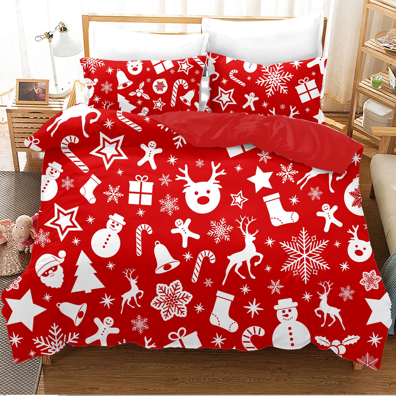 UGZDEA Christmas Bedding Set 220x240cm, 3D Christma Bedding Set including 2 Pillowcases, Father Christmas, Christma Tree