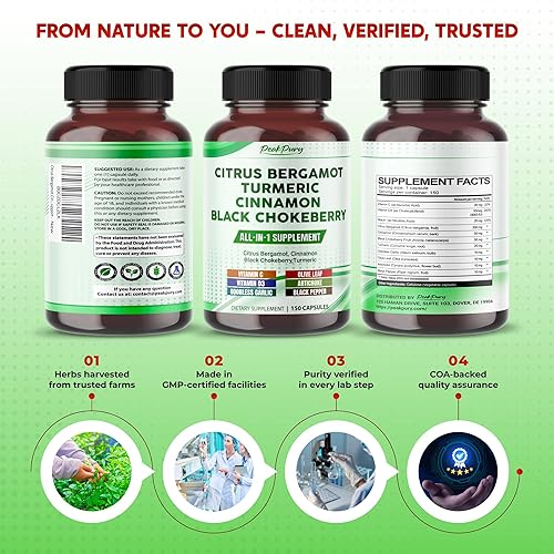 Miniatura 8 de Bergamota cítrica 7500 mg canela 6000 mg Chokeberry negro 6000 mg cúrcuma 2500 mg - Apoyo general para el bienestar - Fabricado en Estados Unidos