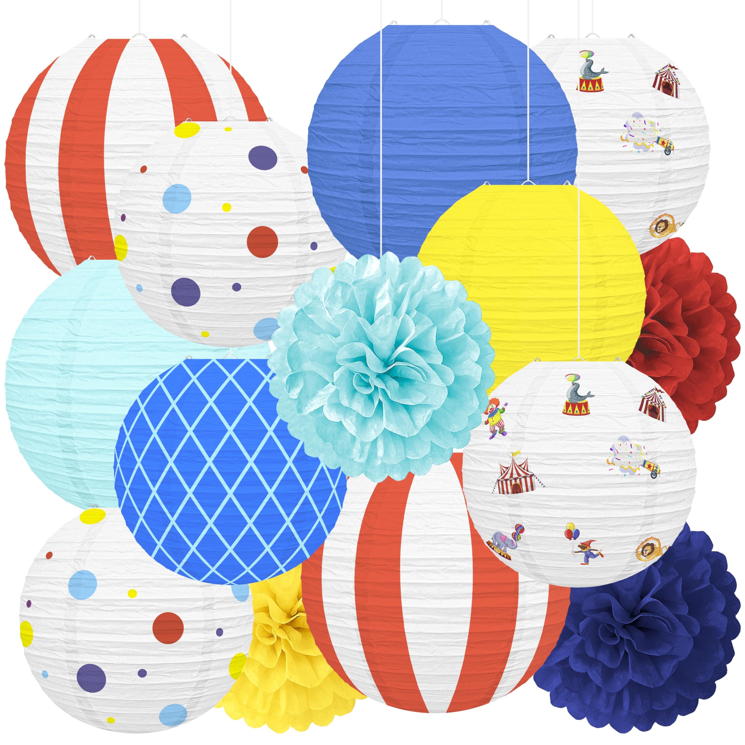 Photo 1 of 14 Pcs Carnival Circus Theme Party Decorations Paper Lanterns - Vintage Clown Animal Honeycomb Balls Hanging Decor for Home Birthday Baby Shower