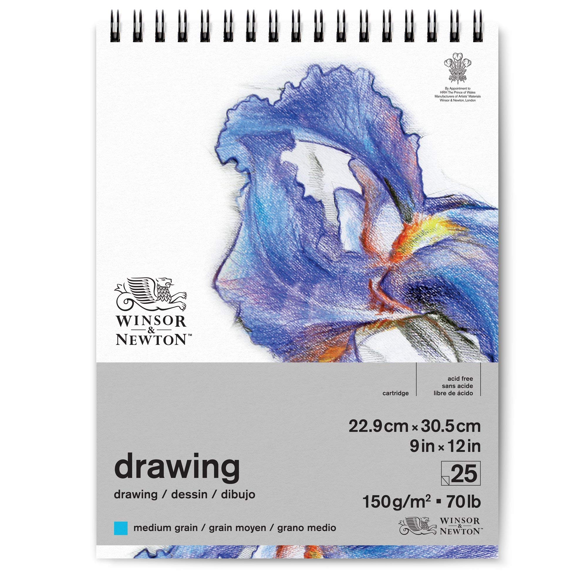 Winsor & Newton Drawing Paper - Medium Grain 150 GSM - 22.9 cm x 30.5 cm or 9'' x 12'' Natural White Short Side Spiral Album of 25 Sheets