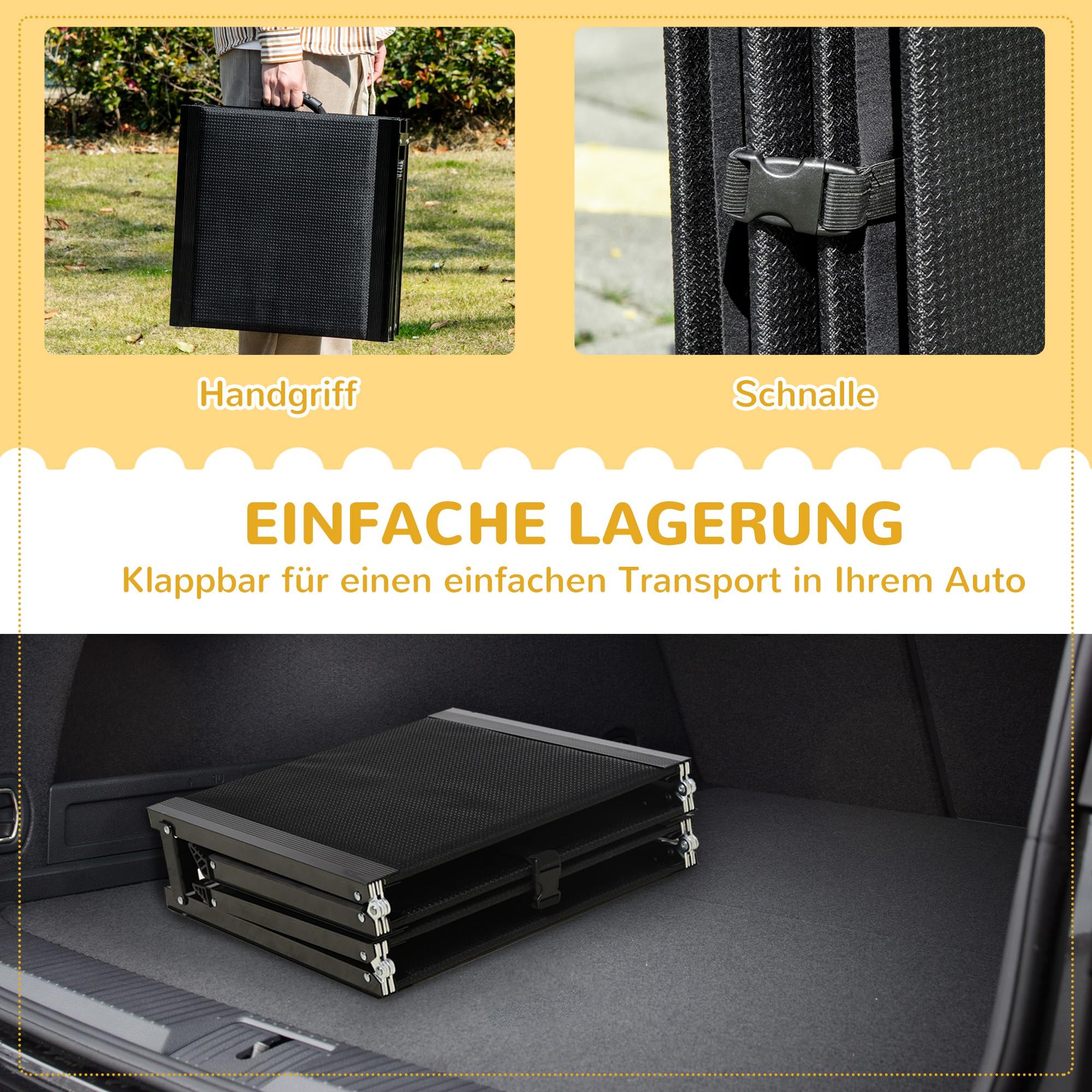 PawHut Hunderampe klappbar Hundetreppe Auto & SUV rutschfest Einstiegshilfe für Kofferraum, 158x43,5cm, Hundeautorampe für große Hunde bis 40 kg Schwarz
