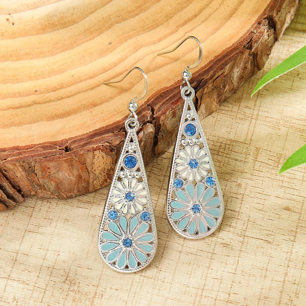 Bohemian Crystal Teardrop Dangle Earrings, Copper, Tribal Geometric Design, Handmade National Style for Women - Image 2