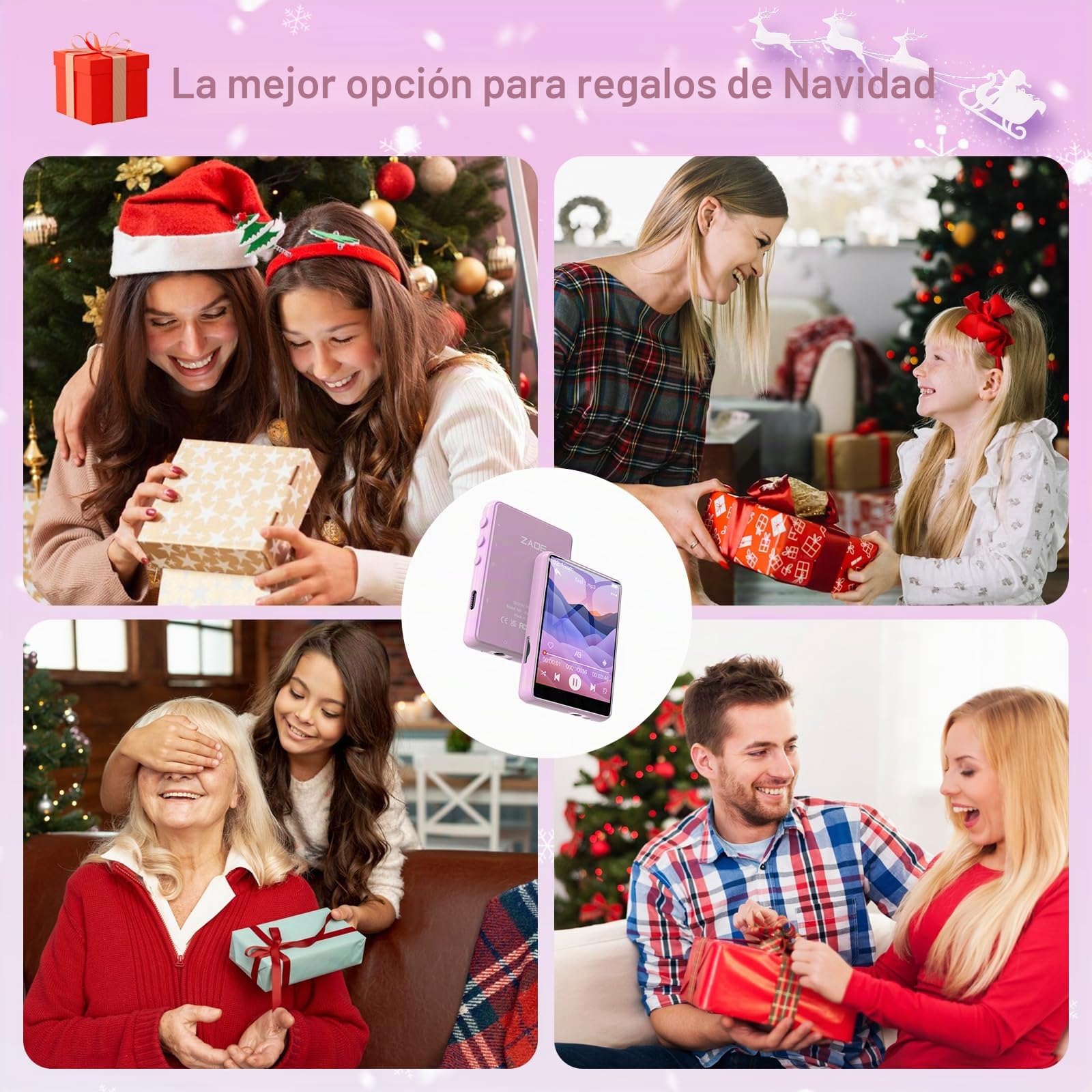 64 GB Reproductor MP3 Bluetooth 5.3, 2,4" Ecrã Tátil MP3 Reproductor Portátil com Altifalante Interior, Gravador De Voz, rádio FM, Suporte até 128GB (Rosa)