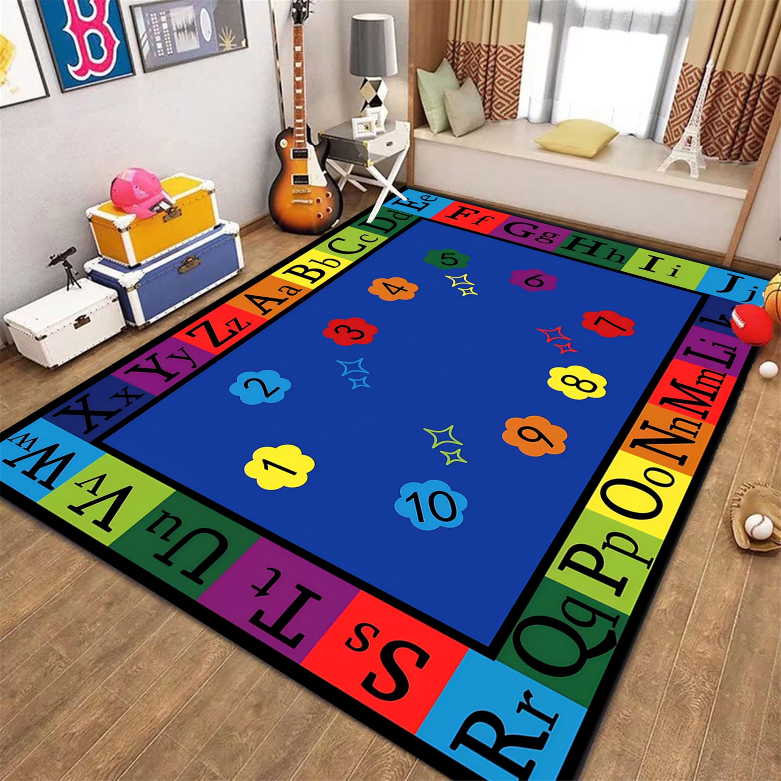 Children's Area Rugs,5x8ft,Alphabet Educational Learning ABC Rug,Colorful Geometric Print Preschool Carpet,for Playroom,Classroom, Bedroom and Nursery