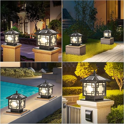 Miniatura 5 de SLAWA Linterna de iluminación solar de 9.8 pulgadas para exteriores con lámpara de columna LED alimentada por energía solar, lámpara de pilar
