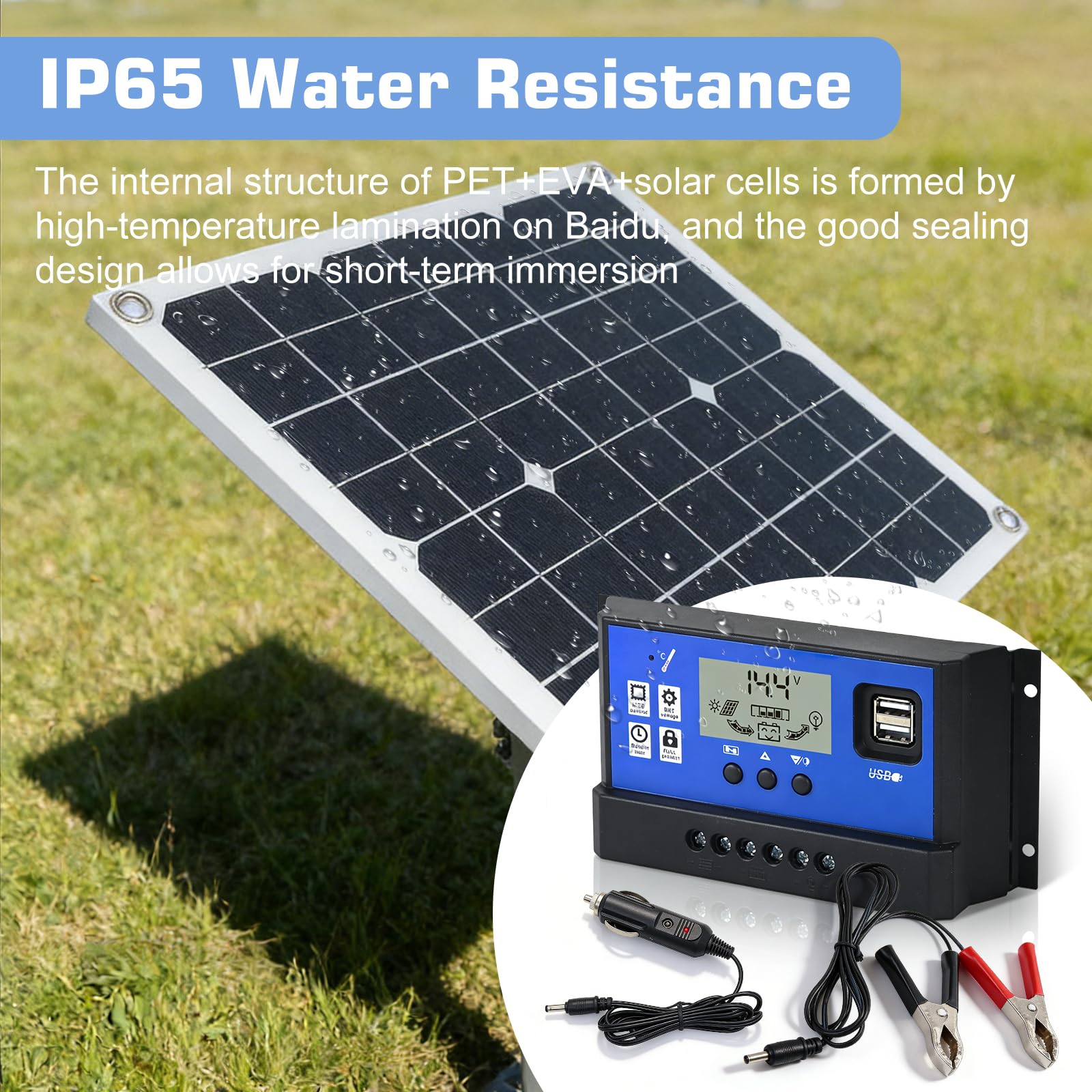 Solar Autobatterie Ladegerät,20W 15V Solar Panel Kit,Tragbares Solarladegerät,Solarpanel Kit Batterieladegerät Für Autobatterien,RV,Boot,Caravan,Camper,Mit Zigarettenanzünder-Stecker & Alligator Clip