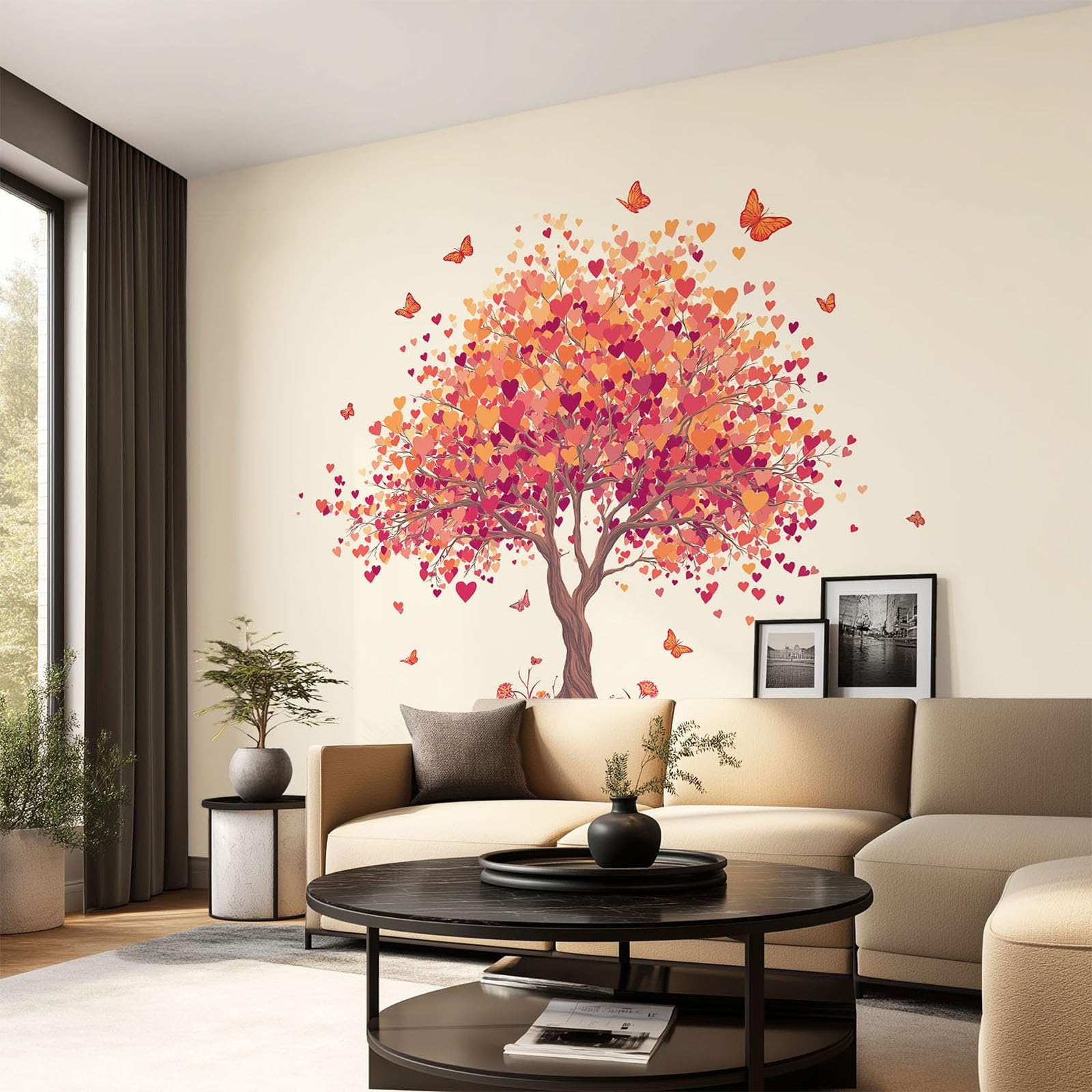Tapeta 3D romantyczna, minimalistyczna, przytulna, 315 x 215 cm, mural, drzewo, motyl, botaniczna tapeta mural do sypialni, przedszkola, malowniczego ogrodu