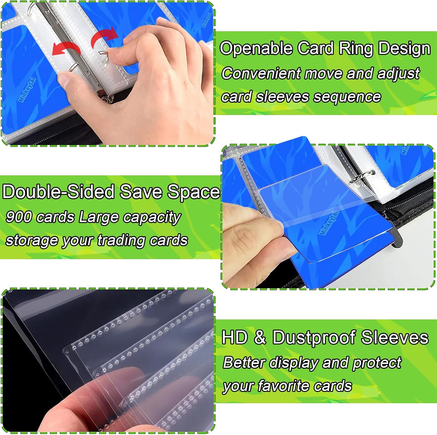 Card Binder for Cards, 9-Pocket Trading Card Binder with 50 Removable Sleeves Fits 900 Cards, Great Creative Design Card Collection Binder Album Gift for Boys Girls Aged 4 to 16 (900 Cards Purple)