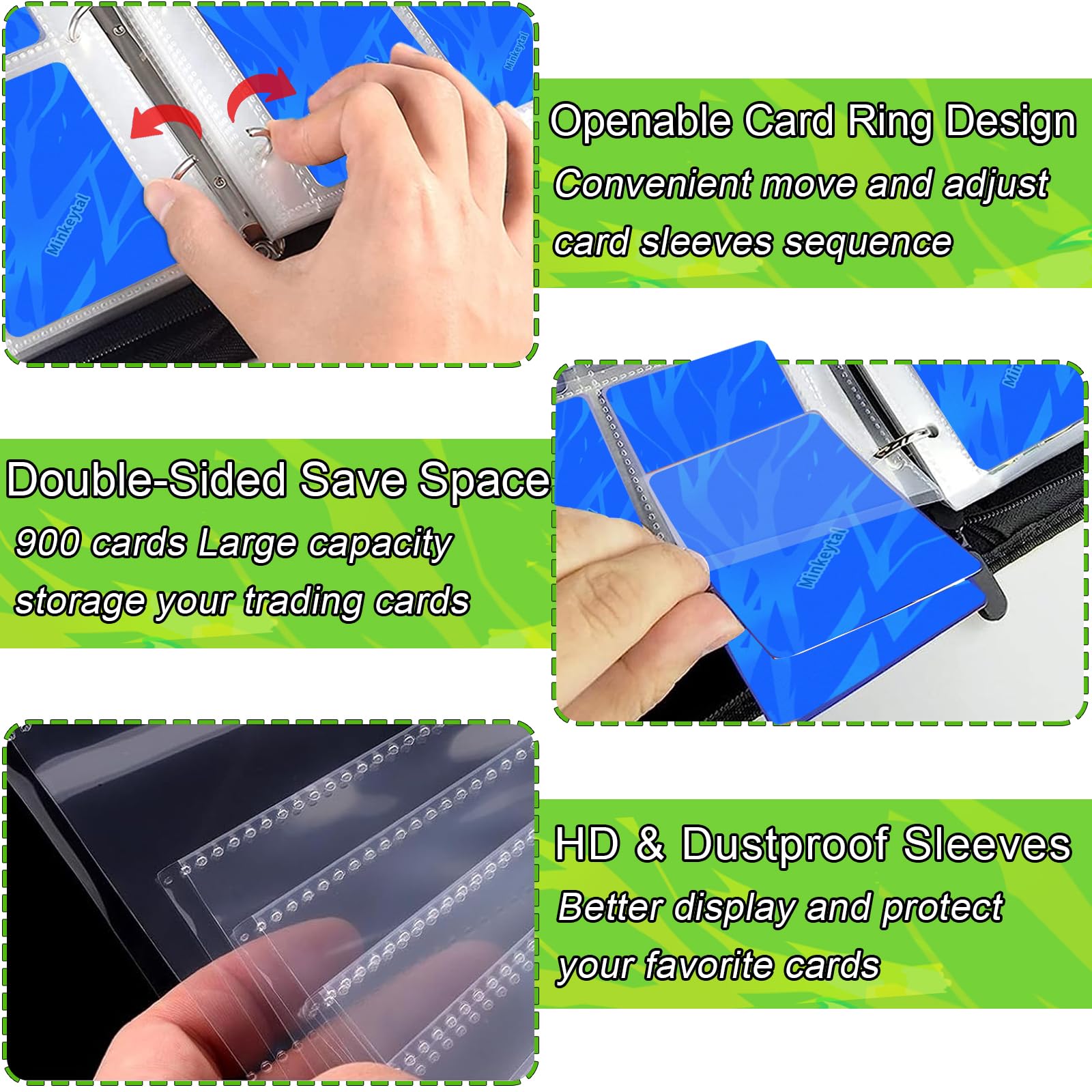 Raccoglitore per carte, raccoglitore per carte collezionabili a 9 tasche, con 50 maniche rimovibili, per 900 carte, ottimo design creativo, raccoglitore per collezione di carte, album regalo per
